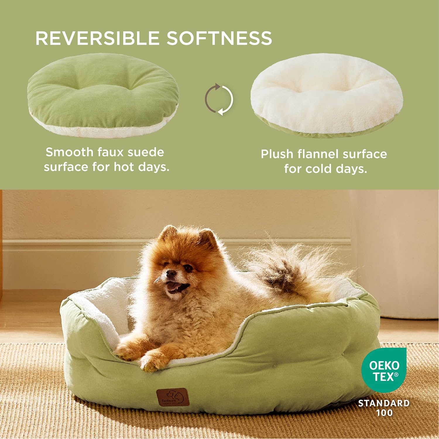 image:imageBedsure AeroFrost Cooling Small Dog Bed Round Washable 20In Arctic Blue QMaxgt04 Cat Beds for Indoor Cats Comfort Cooling Summer Pet BedAntiSlip Bottomfor Puppies and KittensPale Bean Green