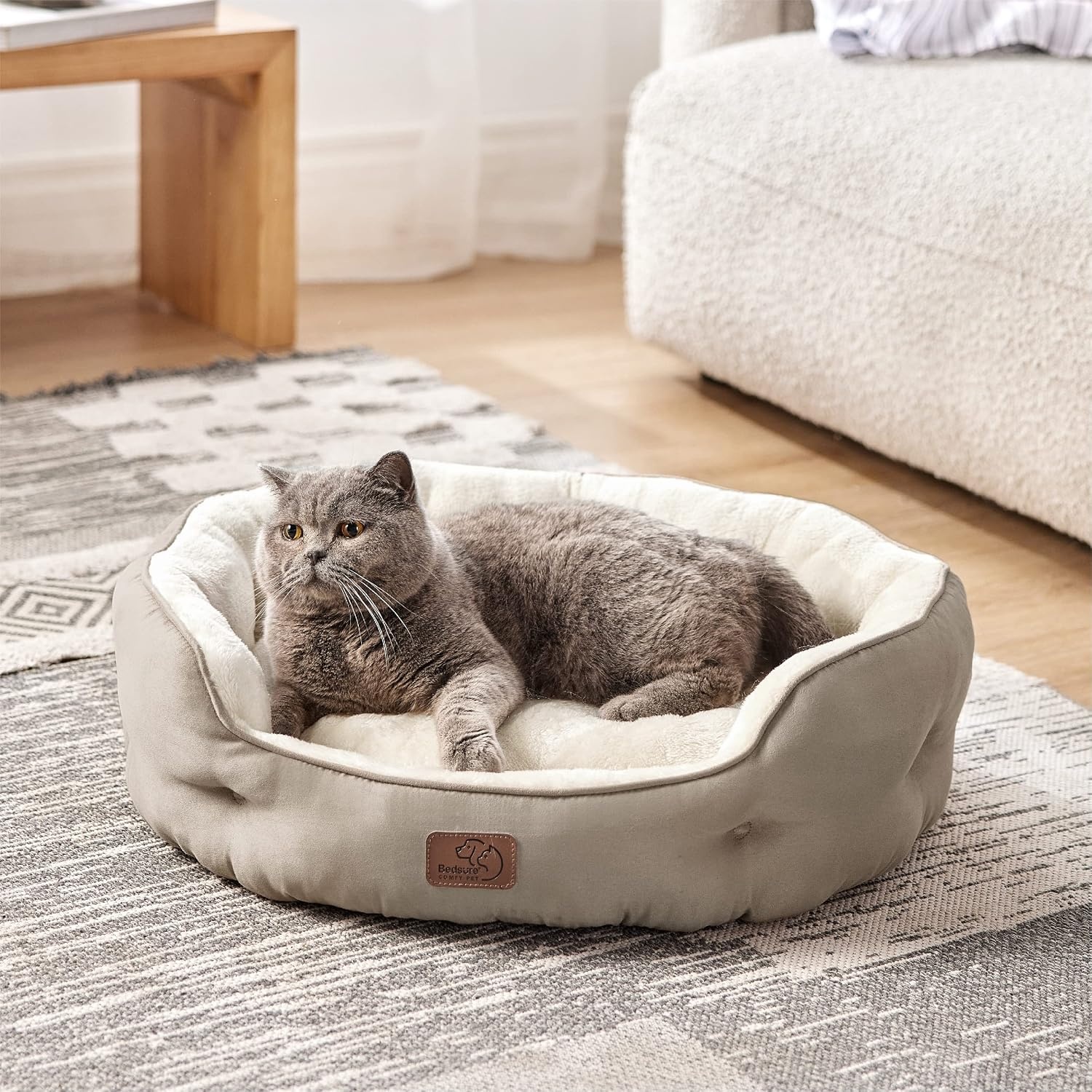 image:imageBedsure AeroFrost Cooling Small Dog Bed Round Washable 20In Arctic Blue QMaxgt04 Cat Beds for Indoor Cats Comfort Cooling Summer Pet BedAntiSlip Bottomfor Puppies and KittensCamel