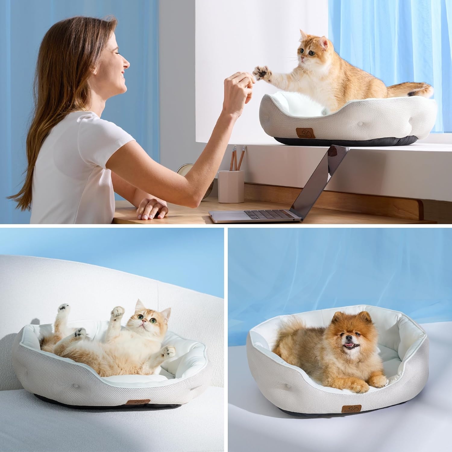 image:imageBedsure AeroFrost Cooling Small Dog Bed Round Washable 20In Arctic Blue QMaxgt04 Cat Beds for Indoor Cats Comfort Cooling Summer Pet BedAntiSlip Bottomfor Puppies and KittensArctic Cooling Blue