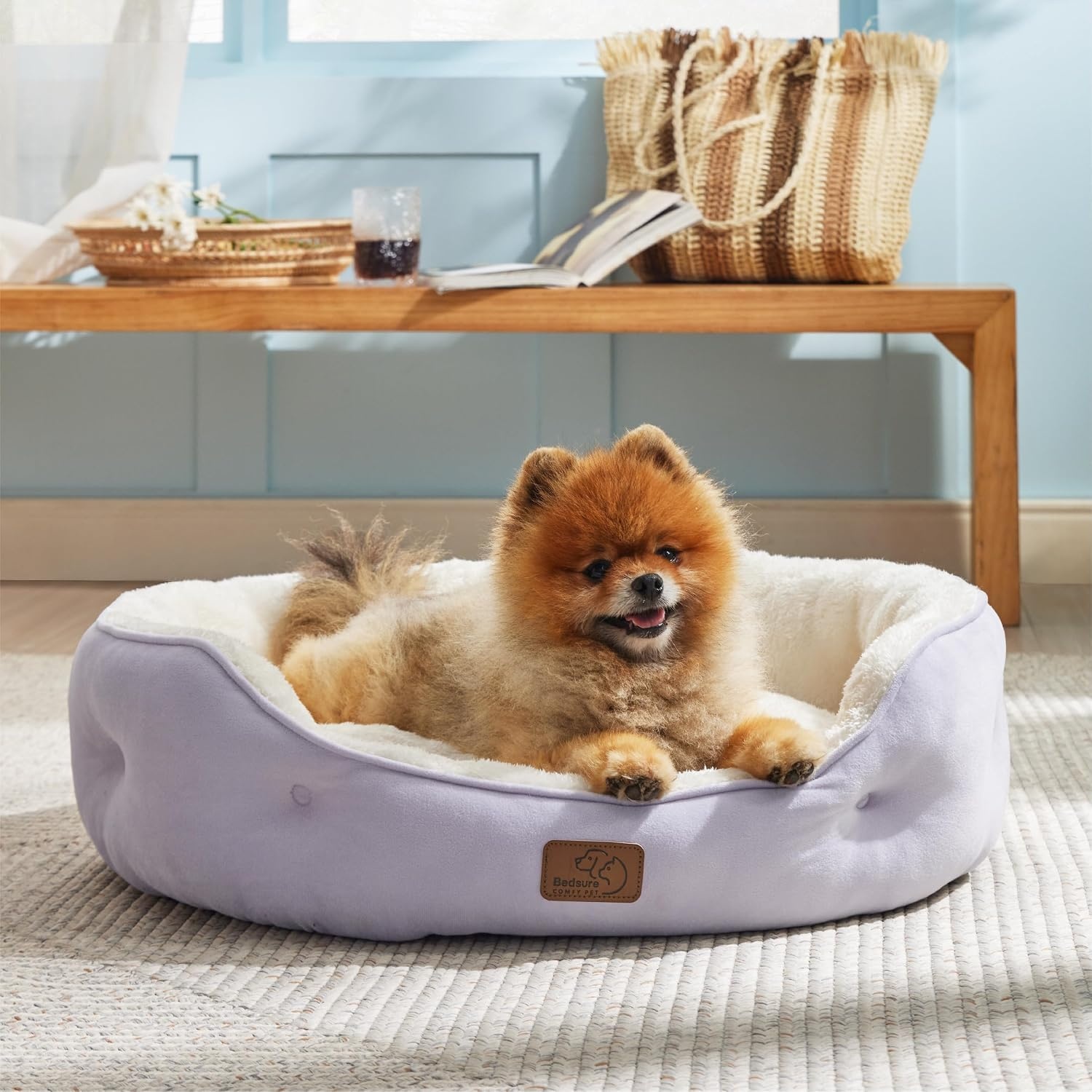 image:imageBedsure AeroFrost Cooling Small Dog Bed Round Washable 20In Arctic Blue QMaxgt04 Cat Beds for Indoor Cats Comfort Cooling Summer Pet BedAntiSlip Bottomfor Puppies and KittensAzure Lilac