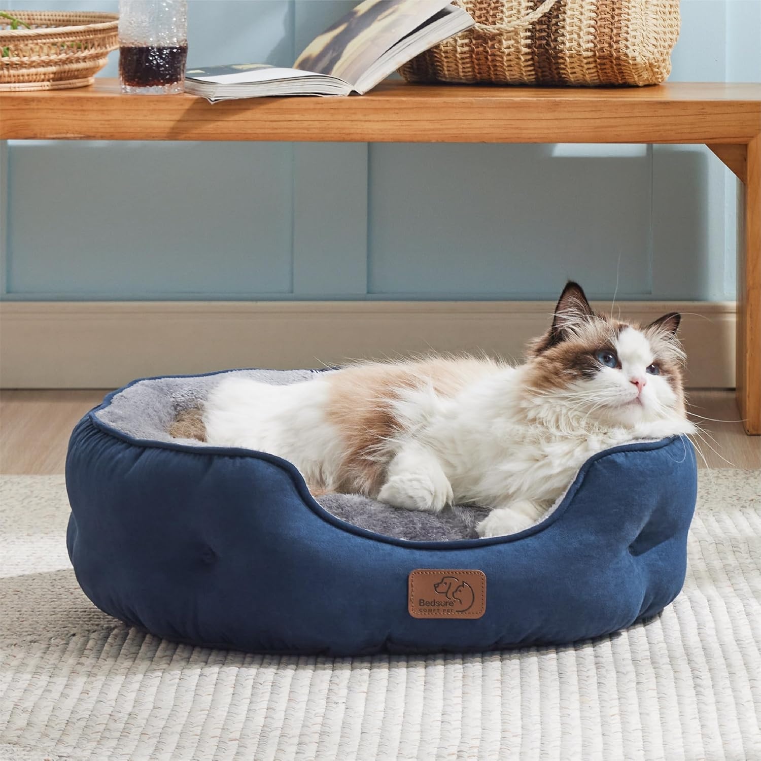 image:imageBedsure AeroFrost Cooling Small Dog Bed Round Washable 20In Arctic Blue QMaxgt04 Cat Beds for Indoor Cats Comfort Cooling Summer Pet BedAntiSlip Bottomfor Puppies and KittensNavy