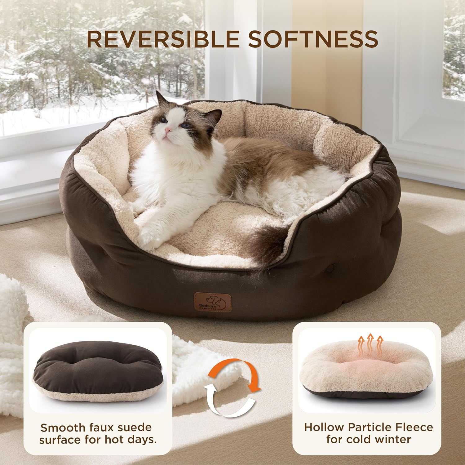 image:imageBedsure AeroFrost Cooling Small Dog Bed Round Washable 20In Arctic Blue QMaxgt04 Cat Beds for Indoor Cats Comfort Cooling Summer Pet BedAntiSlip Bottomfor Puppies and KittensSelf Warming Brown