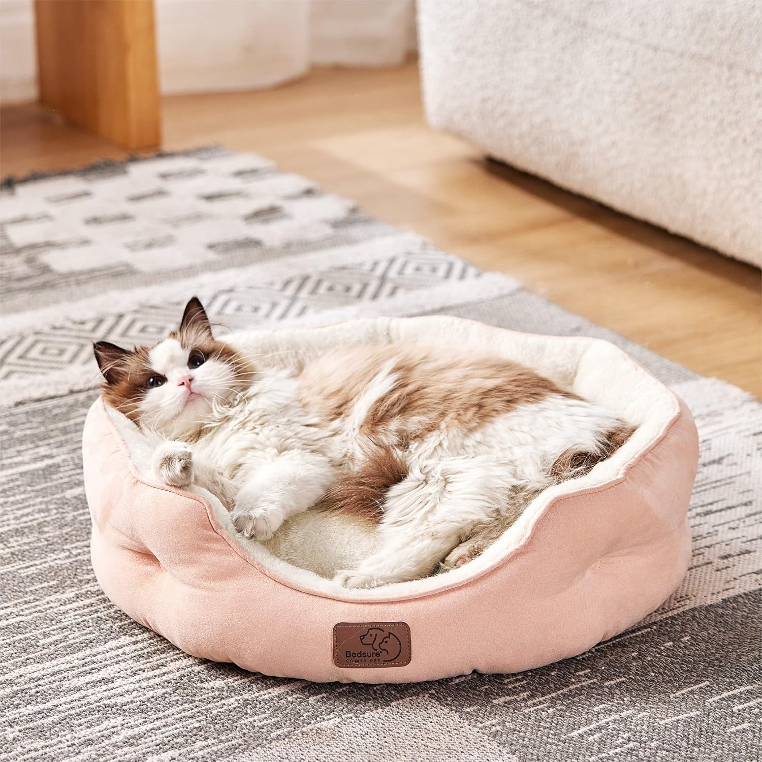 image:imageBedsure AeroFrost Cooling Small Dog Bed Round Washable 20In Arctic Blue QMaxgt04 Cat Beds for Indoor Cats Comfort Cooling Summer Pet BedAntiSlip Bottomfor Puppies and KittensPeach Pink