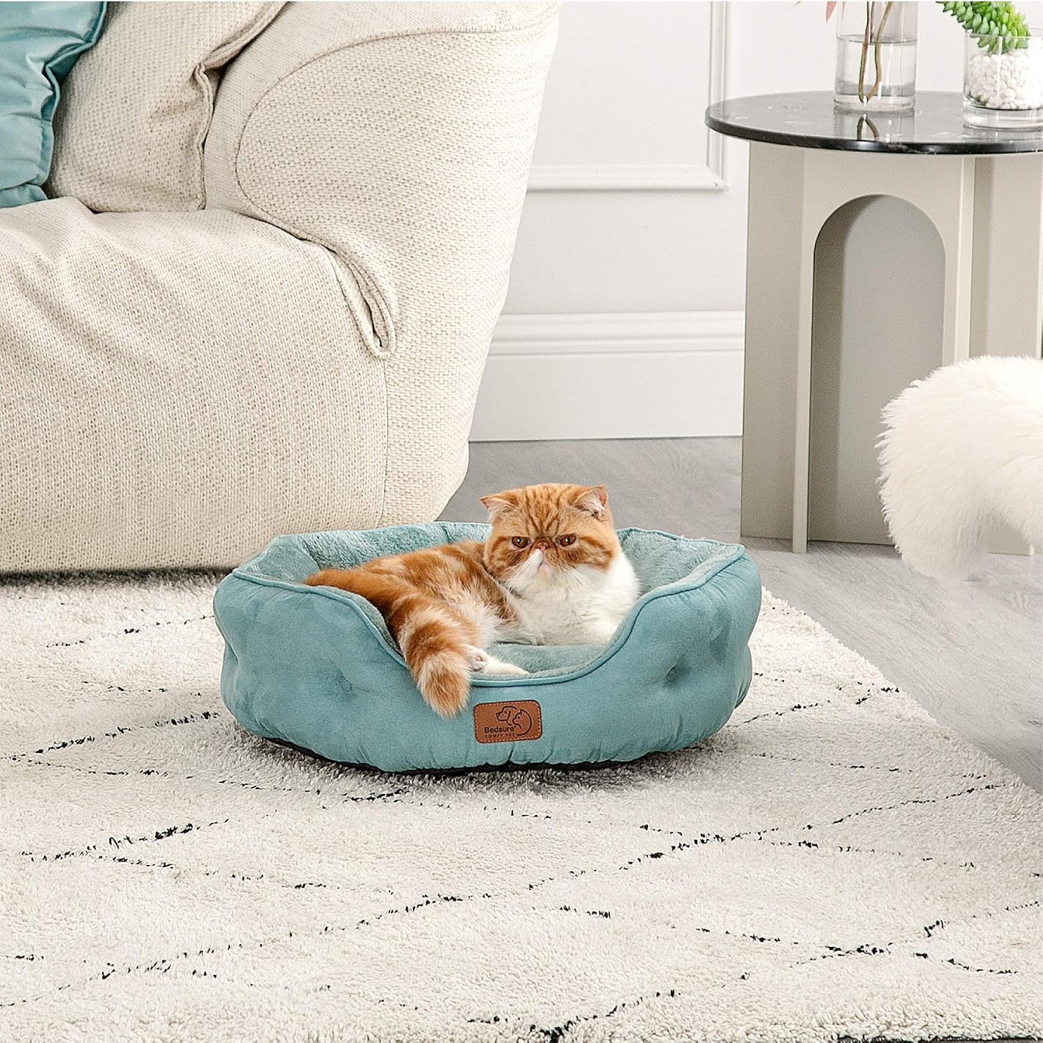 image:imageBedsure AeroFrost Cooling Small Dog Bed Round Washable 20In Arctic Blue QMaxgt04 Cat Beds for Indoor Cats Comfort Cooling Summer Pet BedAntiSlip Bottomfor Puppies and KittensWashed Blue