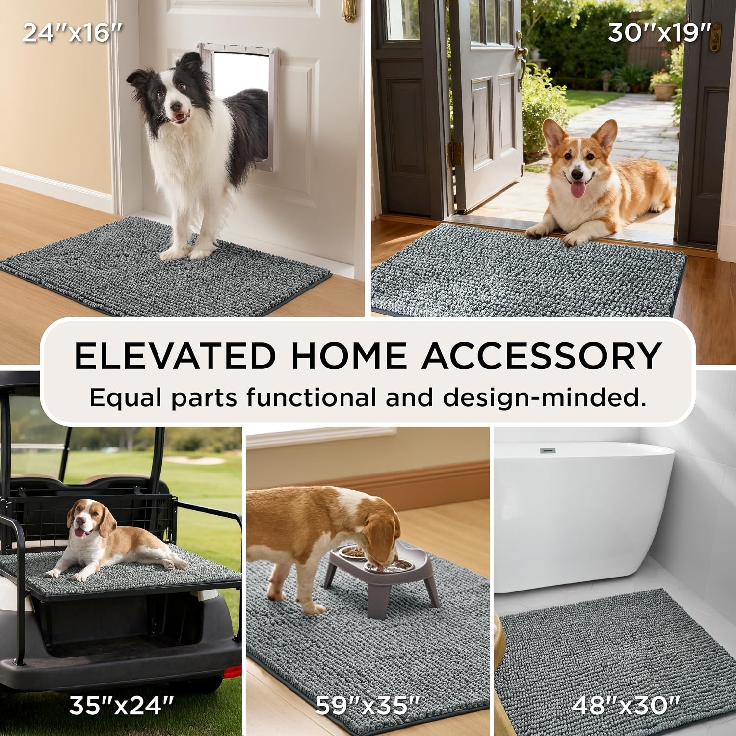 image:imageBedsure Dog Door Mat for Muddy Paws Chenille Indoor Entrance Rug 35x24 HighLow Pile Design UltraAbsorbent and Soft Dirt TrapperMuted GrayWhite MlangeTPR NonSlip BackingMachine WashableSpeckled Gray