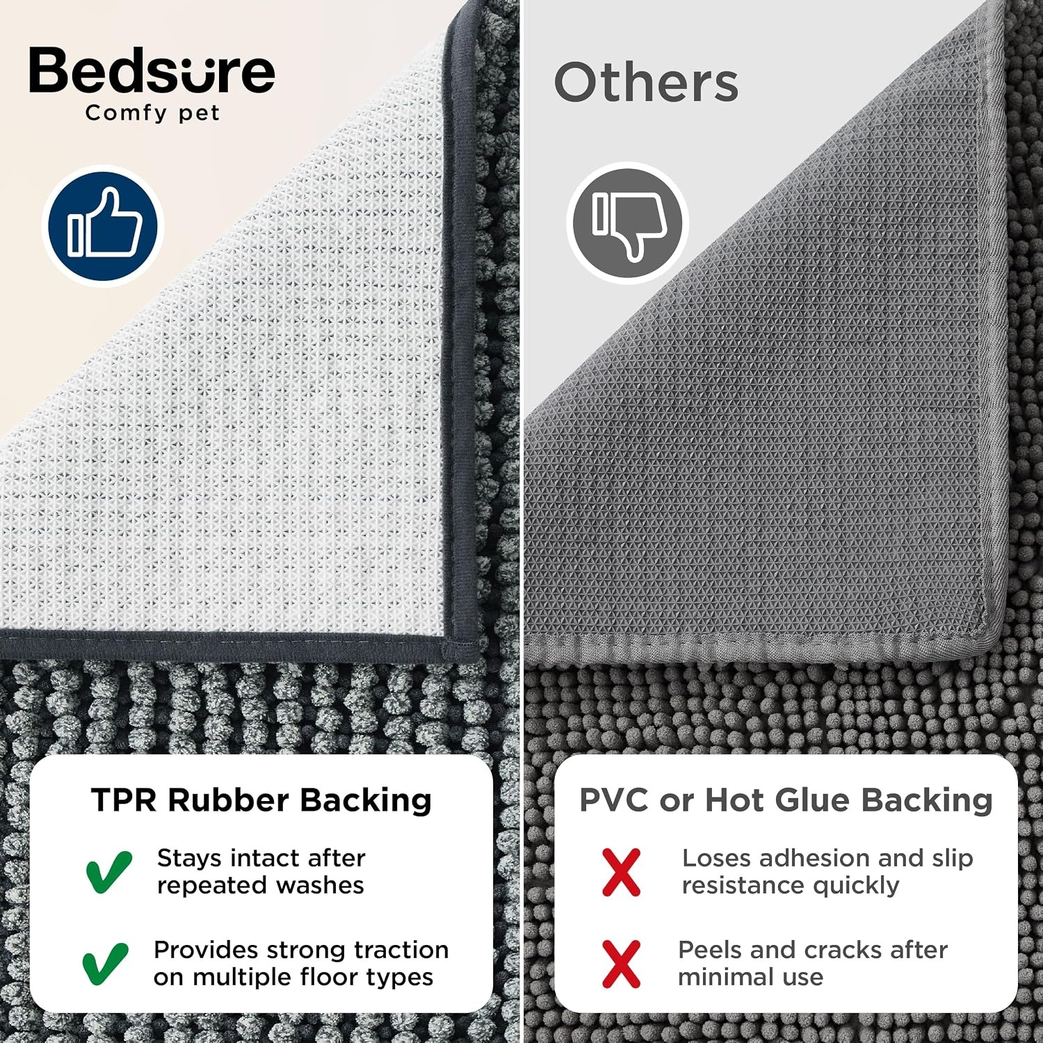 image:imageBedsure Dog Door Mat for Muddy Paws Chenille Indoor Entrance Rug 35x24 HighLow Pile Design UltraAbsorbent and Soft Dirt TrapperMuted GrayWhite MlangeTPR NonSlip BackingMachine WashableSpeckled Gray