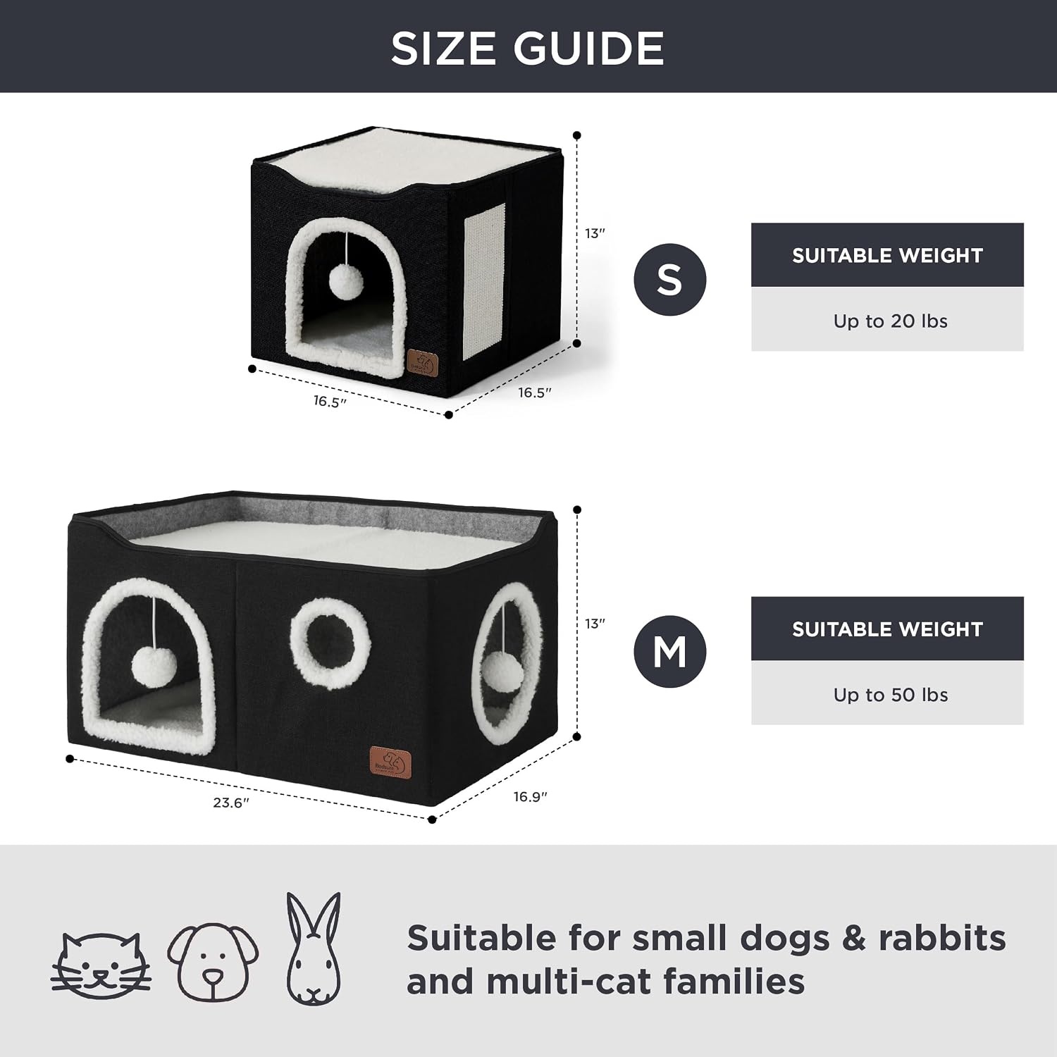 image:imageBedsure Extra Wide Cat House Bed with Fluffy Ball and Scratch PadGrey 236x169x13 inIndoor Cat Cave for Multiple Pets Foldable Cat Hideway Cube for Sleeping Large Cat and KittenBlack