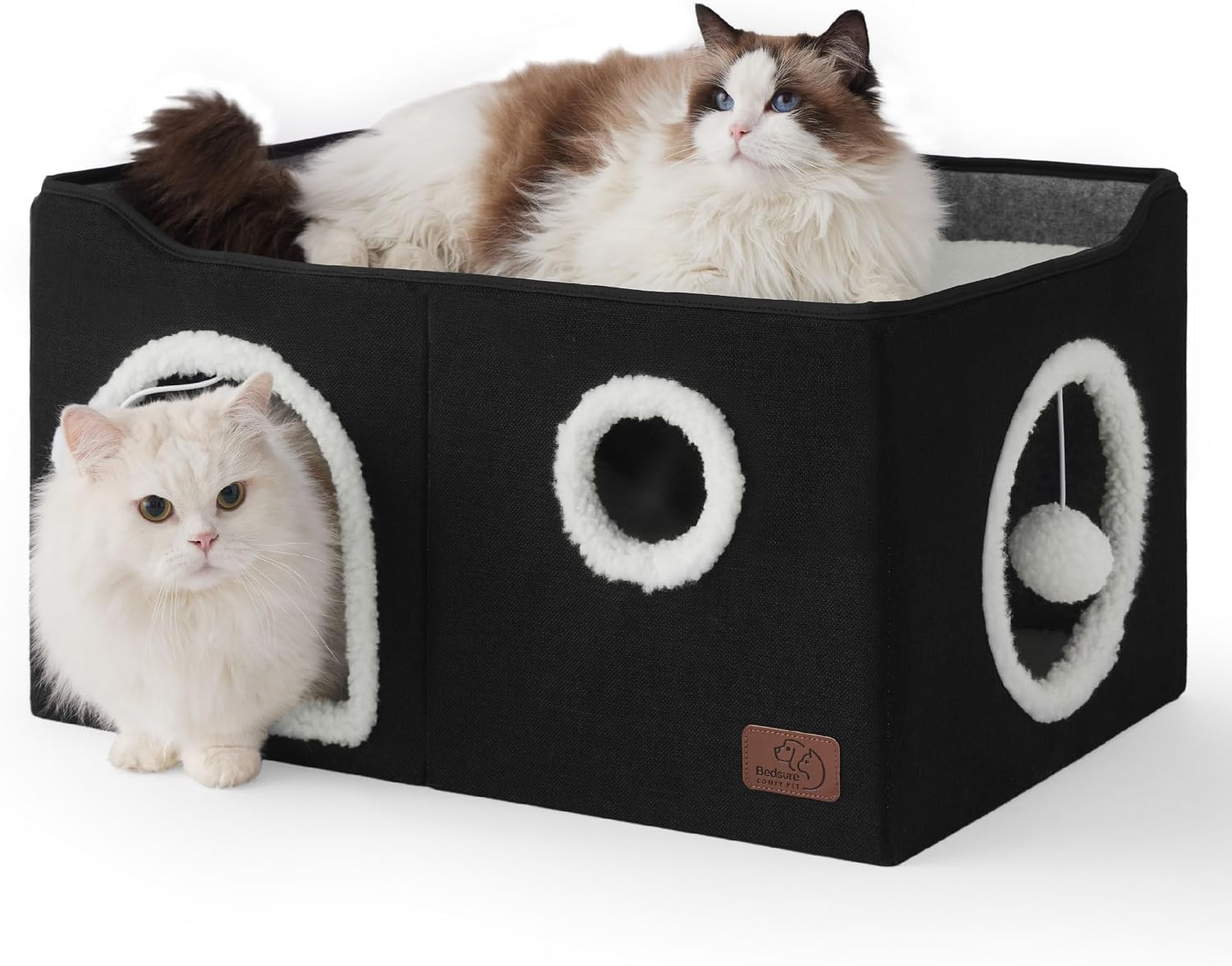 image:imageBedsure Extra Wide Cat House Bed with Fluffy Ball and Scratch PadGrey 236x169x13 inIndoor Cat Cave for Multiple Pets Foldable Cat Hideway Cube for Sleeping Large Cat and KittenBlack