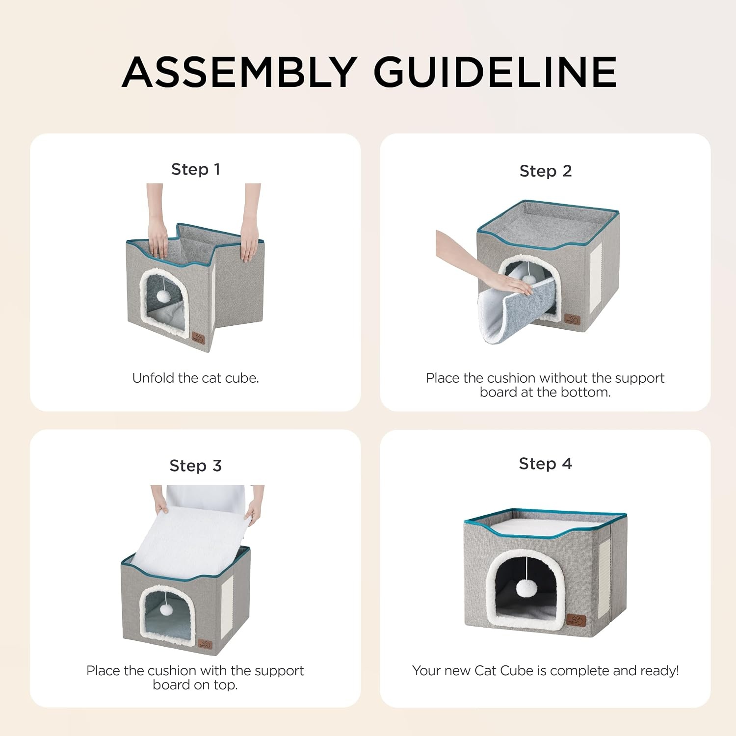 image:imageBedsure Extra Wide Cat House Bed with Fluffy Ball and Scratch PadGrey 236x169x13 inIndoor Cat Cave for Multiple Pets Foldable Cat Hideway Cube for Sleeping Large Cat and KittenBlack
