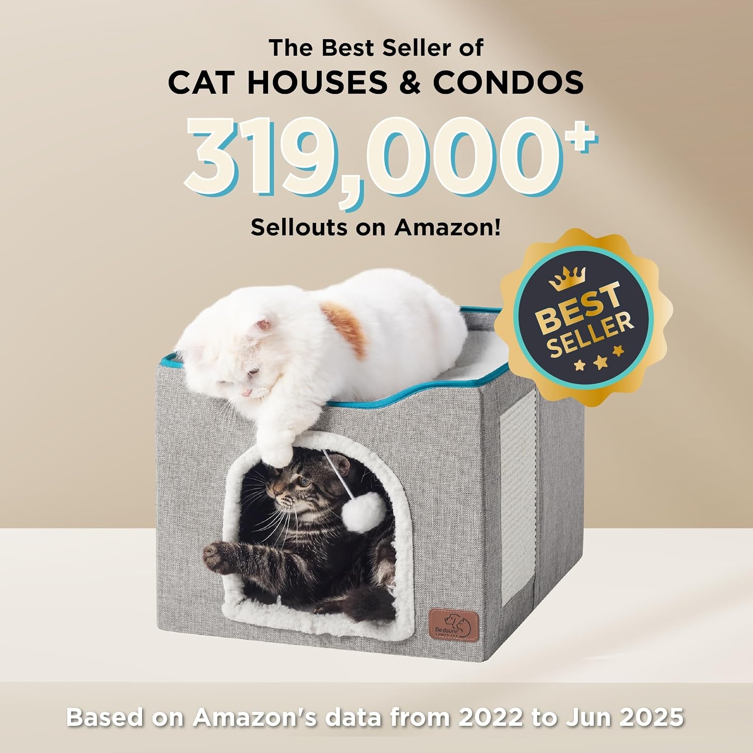image:imageBedsure Extra Wide Cat House Bed with Fluffy Ball and Scratch PadGrey 236x169x13 inIndoor Cat Cave for Multiple Pets Foldable Cat Hideway Cube for Sleeping Large Cat and KittenBlack