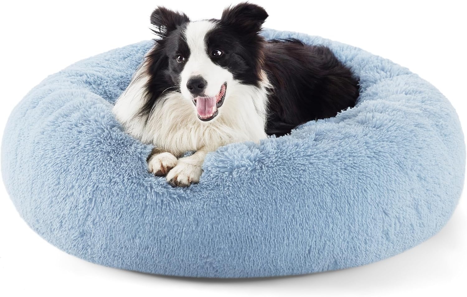 image:imageBedsure Human Dog Bed for Adult Plush Giant Calming Nest Bed Orthopedic 71 Human Size Dog Bed Washable with Storage Pocket Supportive Bolster Egg Foam NonSlip Bottom Fluffy Faux Fur BrownLight Blue