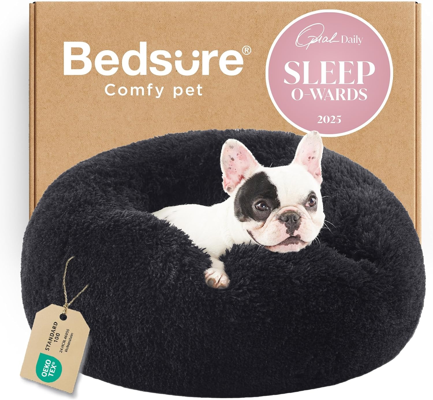 image:imageBedsure Human Dog Bed for Adult Plush Giant Calming Nest Bed Orthopedic 71 Human Size Dog Bed Washable with Storage Pocket Supportive Bolster Egg Foam NonSlip Bottom Fluffy Faux Fur BrownBlack