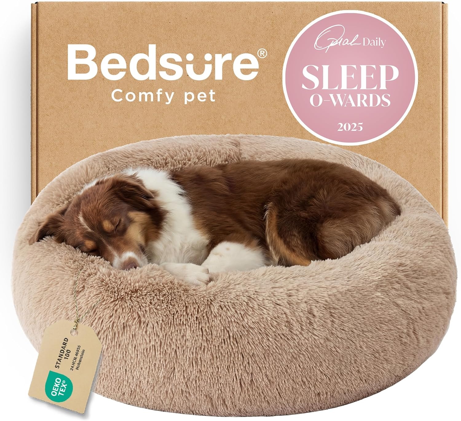image:imageBedsure Human Dog Bed for Adult Plush Giant Calming Nest Bed Orthopedic 71 Human Size Dog Bed Washable with Storage Pocket Supportive Bolster Egg Foam NonSlip Bottom Fluffy Faux Fur BrownCamel