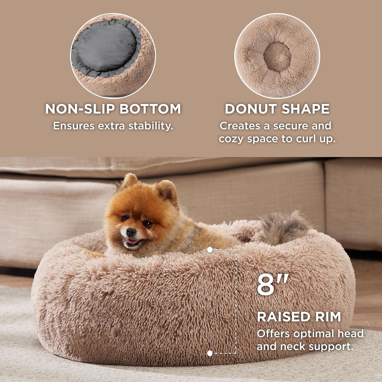 image:imageBedsure Human Dog Bed for Adult Plush Giant Calming Nest Bed Orthopedic 71 Human Size Dog Bed Washable with Storage Pocket Supportive Bolster Egg Foam NonSlip Bottom Fluffy Faux Fur BrownCamel