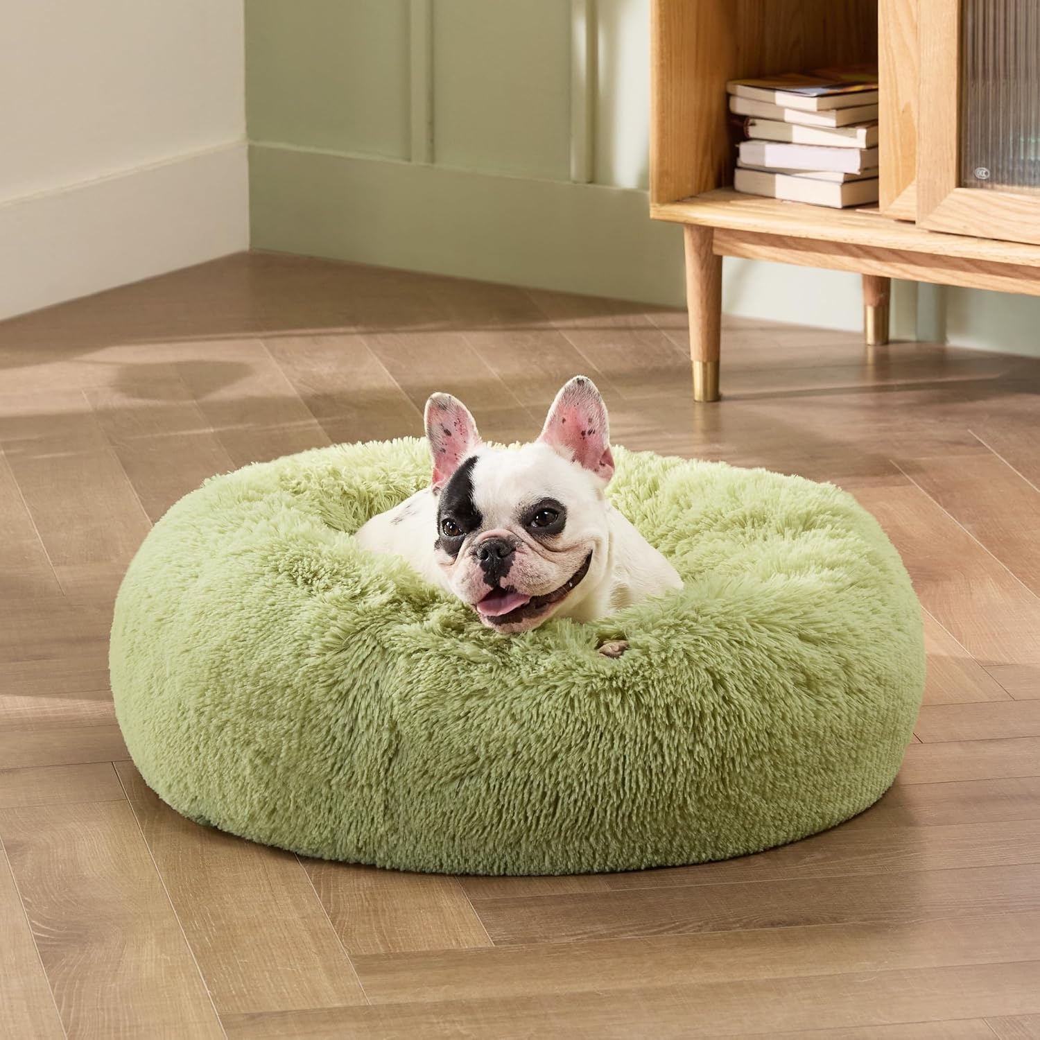 image:imageBedsure Human Dog Bed for Adult Plush Giant Calming Nest Bed Orthopedic 71 Human Size Dog Bed Washable with Storage Pocket Supportive Bolster Egg Foam NonSlip Bottom Fluffy Faux Fur BrownGreen