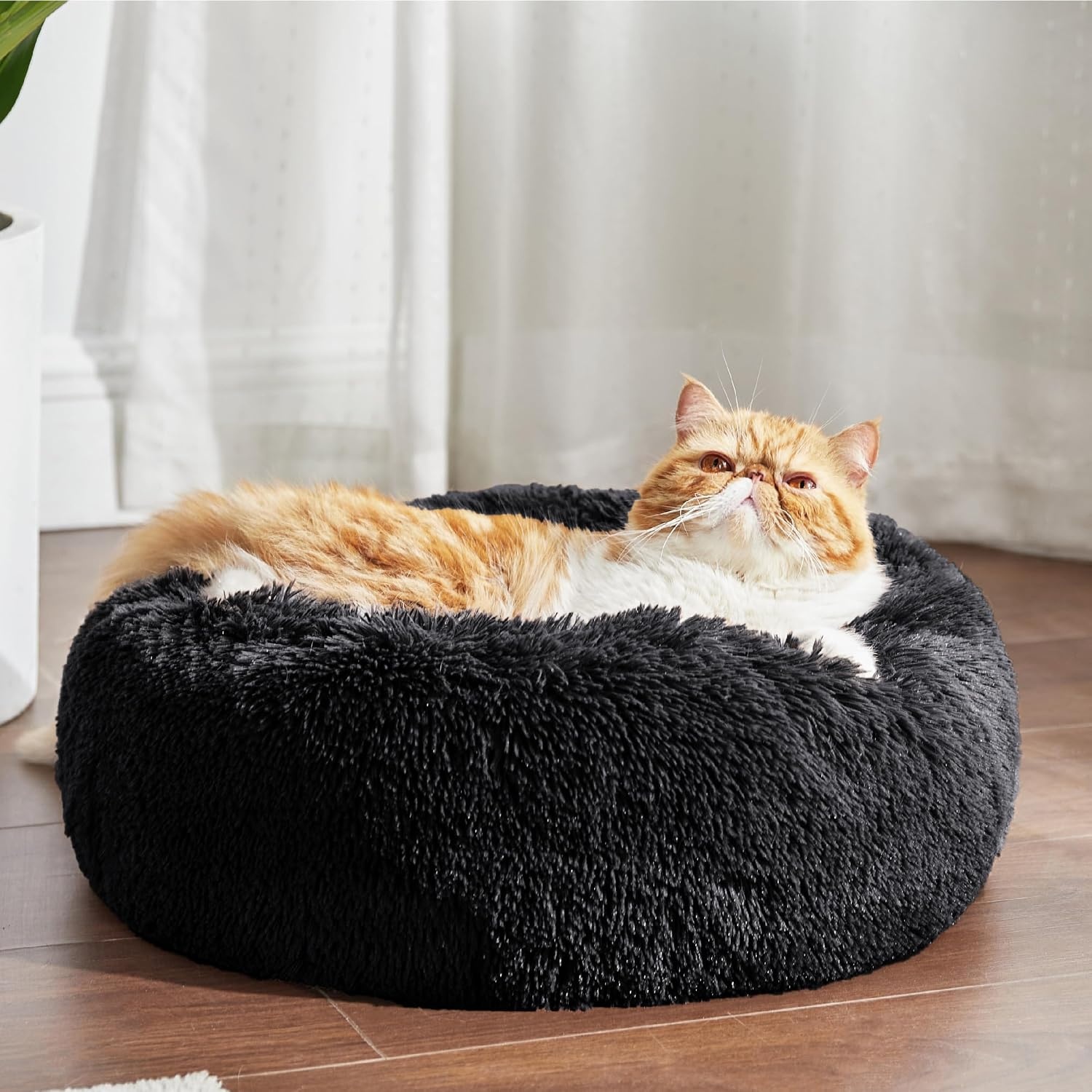 image:imageBedsure Human Dog Bed for Adult Plush Giant Calming Nest Bed Orthopedic 71 Human Size Dog Bed Washable with Storage Pocket Supportive Bolster Egg Foam NonSlip Bottom Fluffy Faux Fur BrownBlack