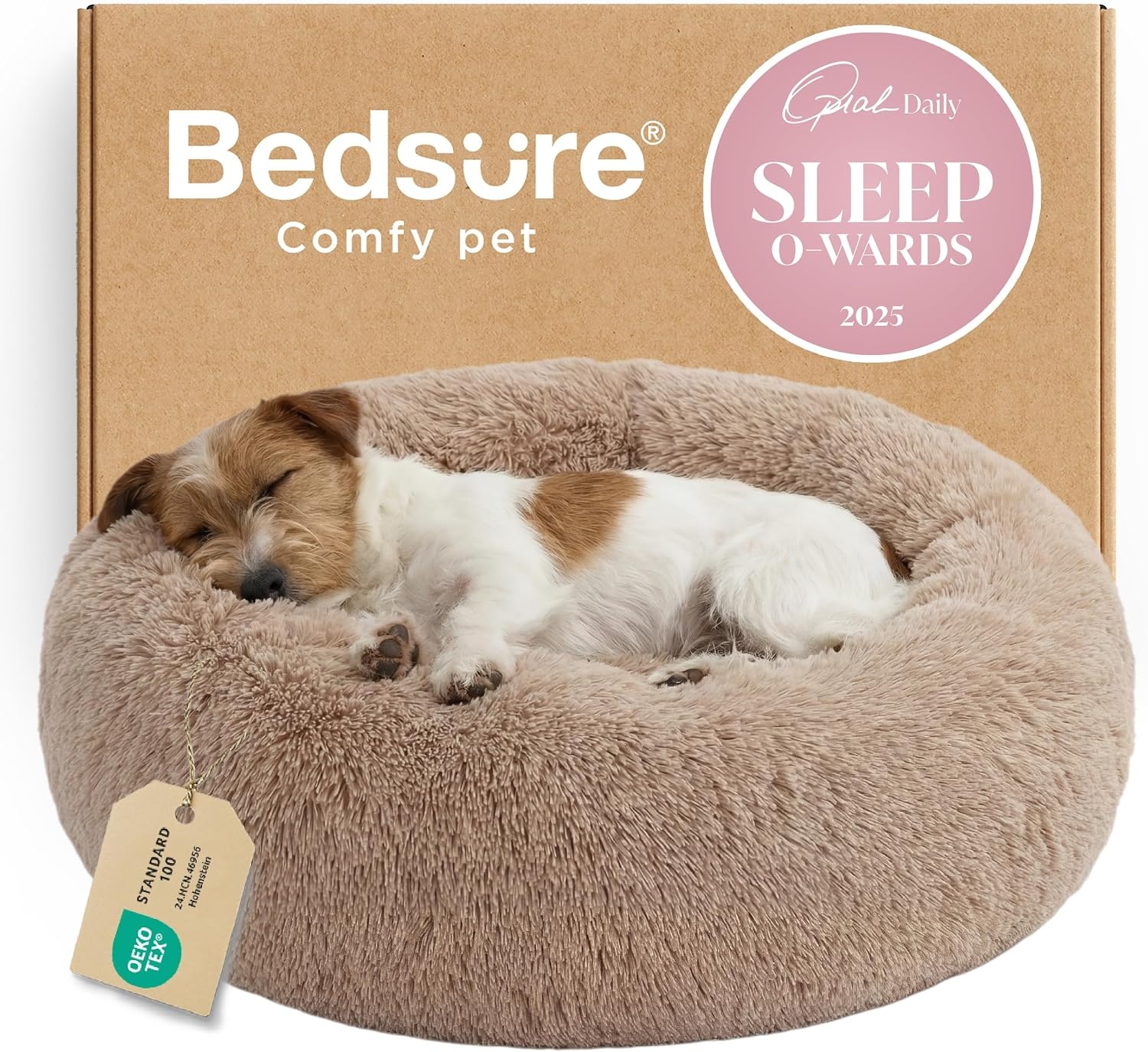 image:imageBedsure Human Dog Bed for Adult Plush Giant Calming Nest Bed Orthopedic 71 Human Size Dog Bed Washable with Storage Pocket Supportive Bolster Egg Foam NonSlip Bottom Fluffy Faux Fur BrownCamel