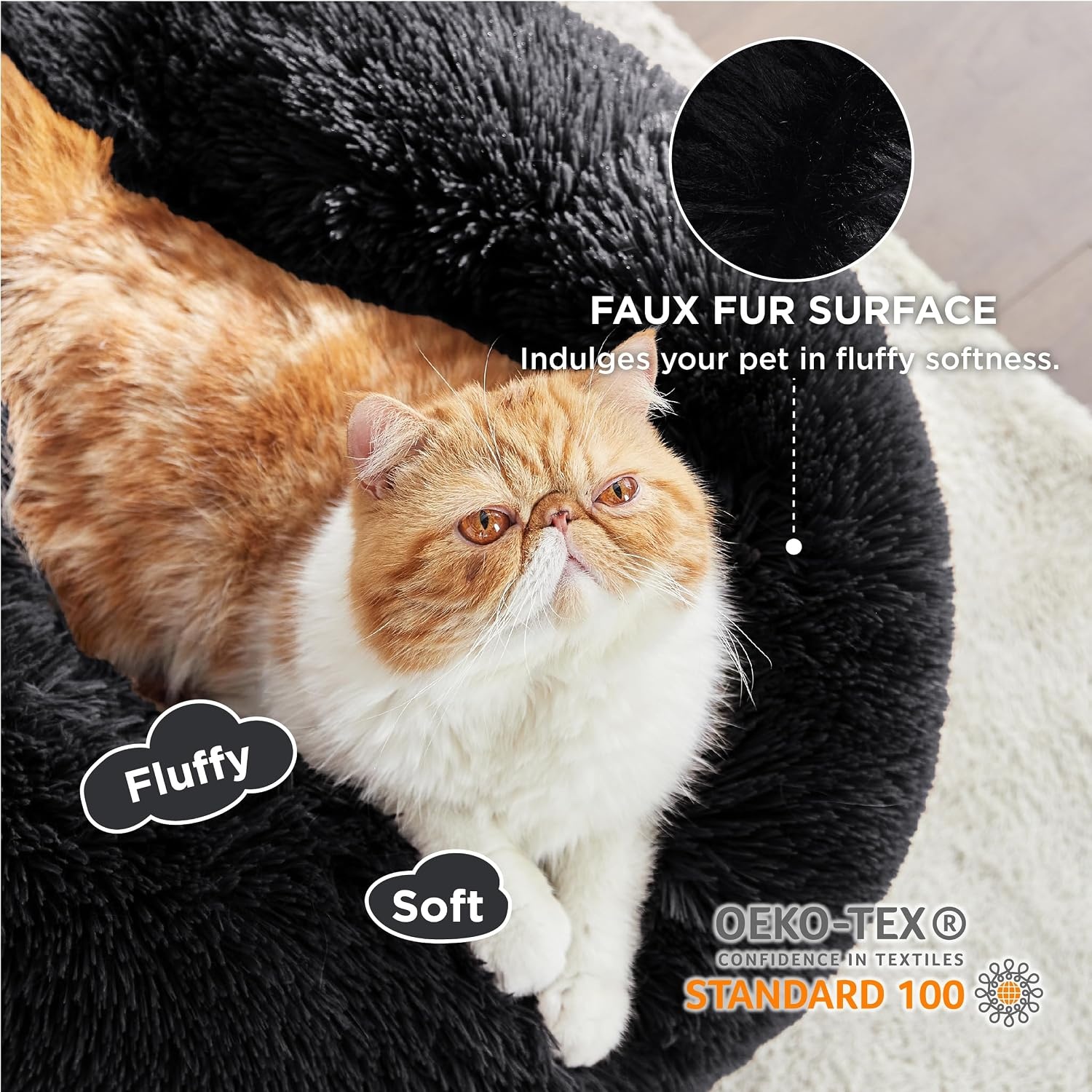 image:imageBedsure Human Dog Bed for Adult Plush Giant Calming Nest Bed Orthopedic 71 Human Size Dog Bed Washable with Storage Pocket Supportive Bolster Egg Foam NonSlip Bottom Fluffy Faux Fur BrownBlack