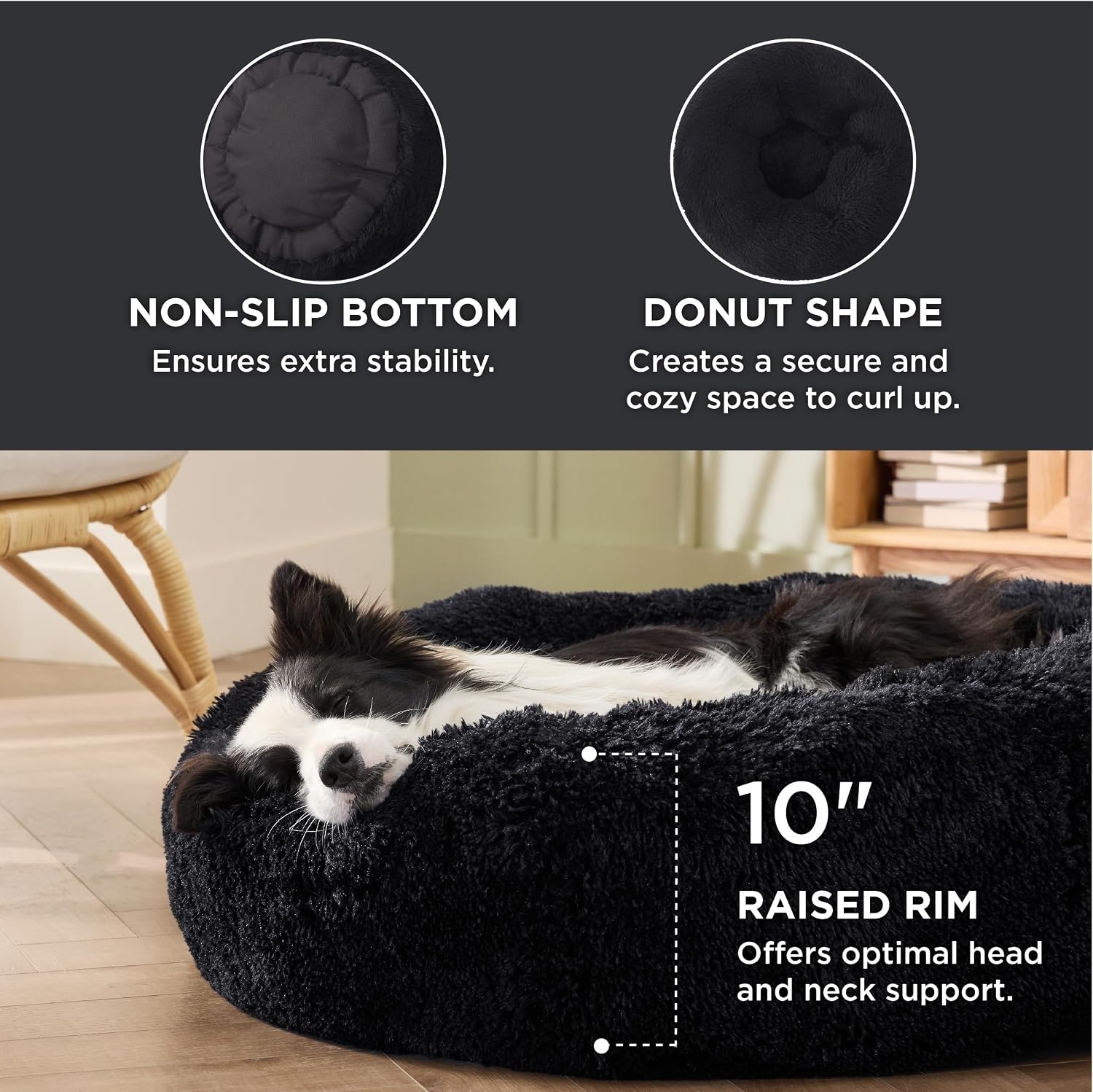 image:imageBedsure Human Dog Bed for Adult Plush Giant Calming Nest Bed Orthopedic 71 Human Size Dog Bed Washable with Storage Pocket Supportive Bolster Egg Foam NonSlip Bottom Fluffy Faux Fur BrownBlack