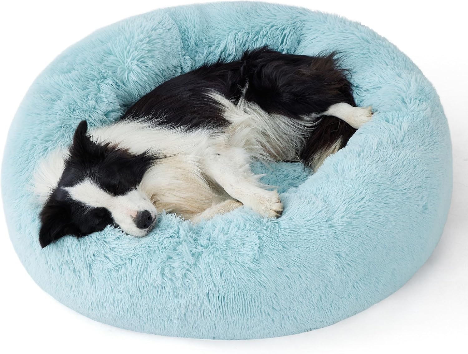 image:imageBedsure Human Dog Bed for Adult Plush Giant Calming Nest Bed Orthopedic 71 Human Size Dog Bed Washable with Storage Pocket Supportive Bolster Egg Foam NonSlip Bottom Fluffy Faux Fur BrownAqua Blue