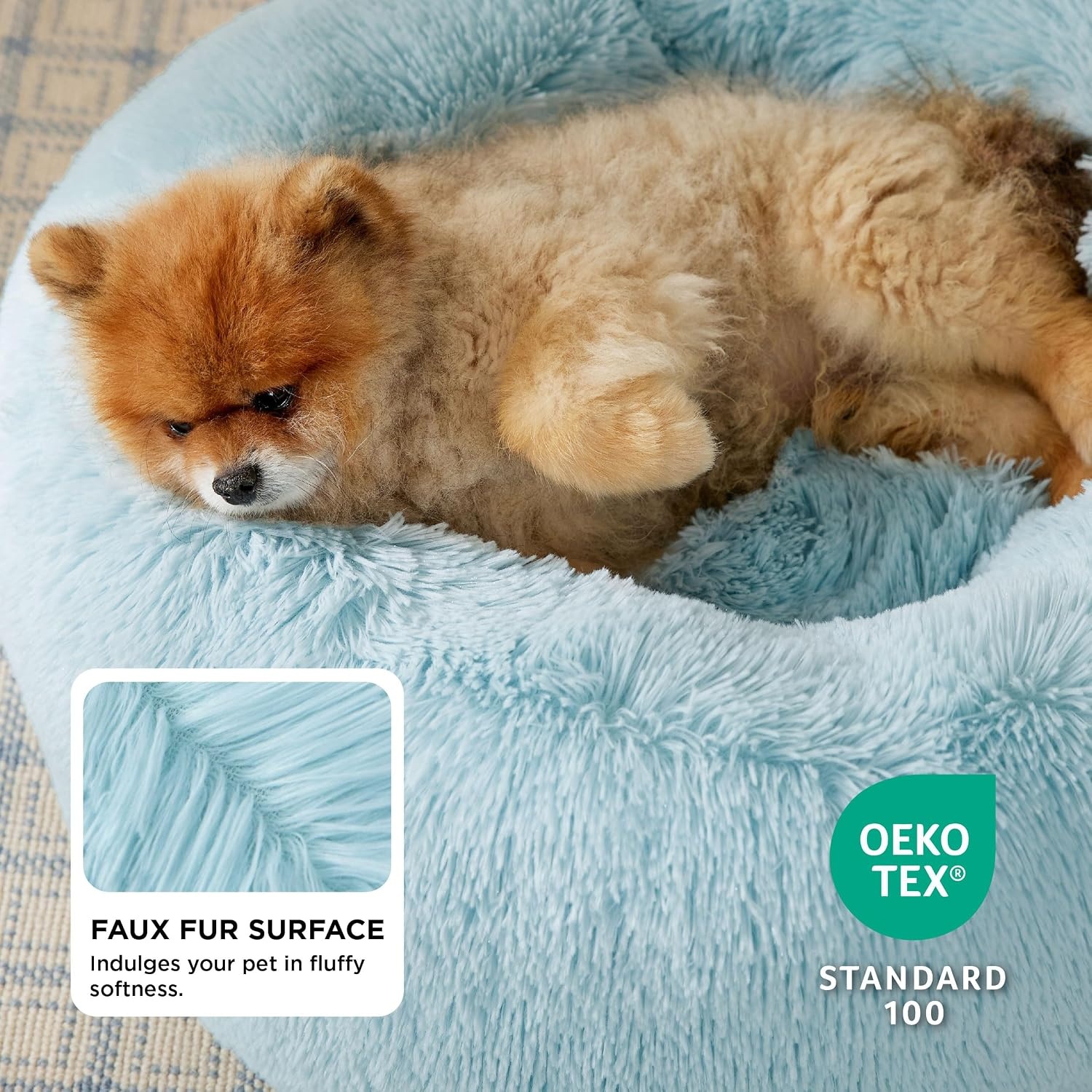 image:imageBedsure Human Dog Bed for Adult Plush Giant Calming Nest Bed Orthopedic 71 Human Size Dog Bed Washable with Storage Pocket Supportive Bolster Egg Foam NonSlip Bottom Fluffy Faux Fur BrownAqua Blue