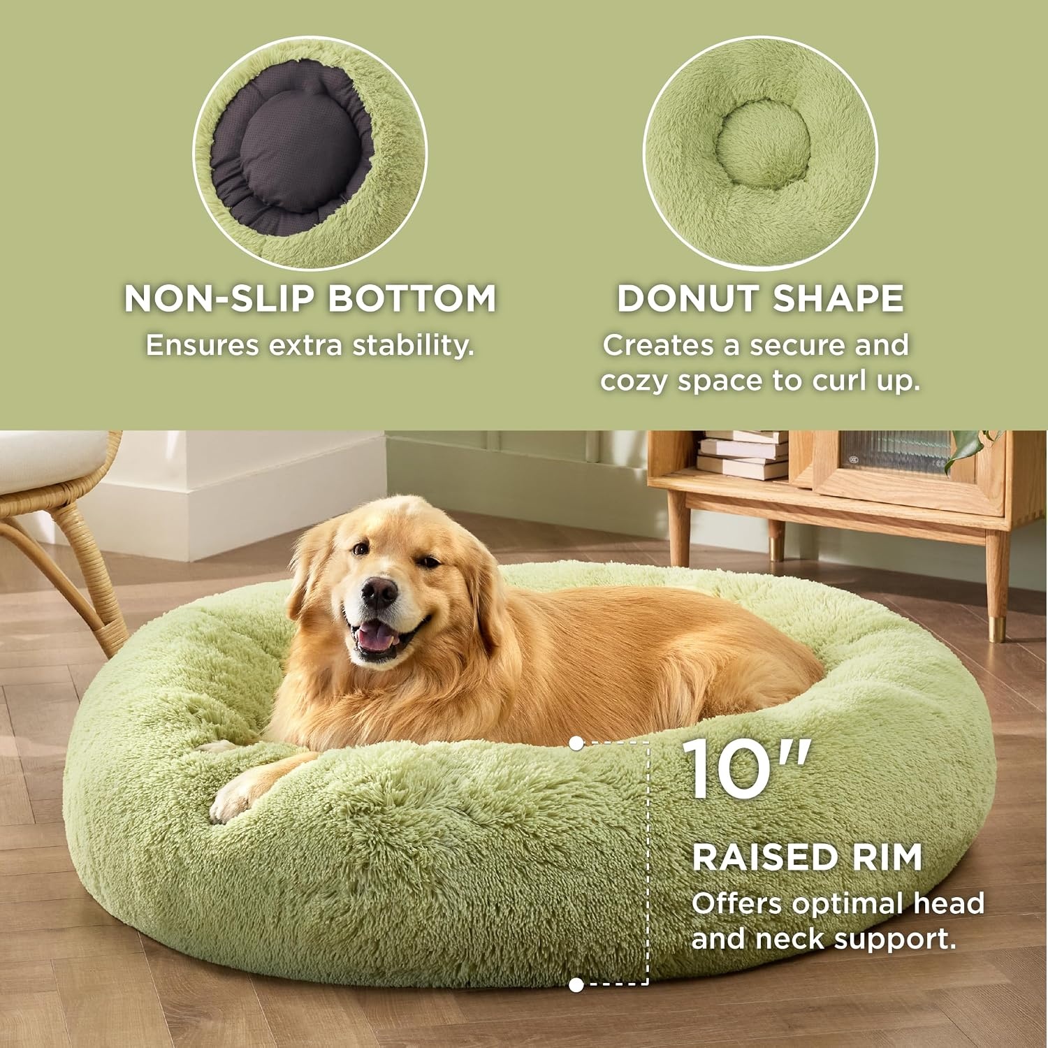 image:imageBedsure Human Dog Bed for Adult Plush Giant Calming Nest Bed Orthopedic 71 Human Size Dog Bed Washable with Storage Pocket Supportive Bolster Egg Foam NonSlip Bottom Fluffy Faux Fur BrownGreen