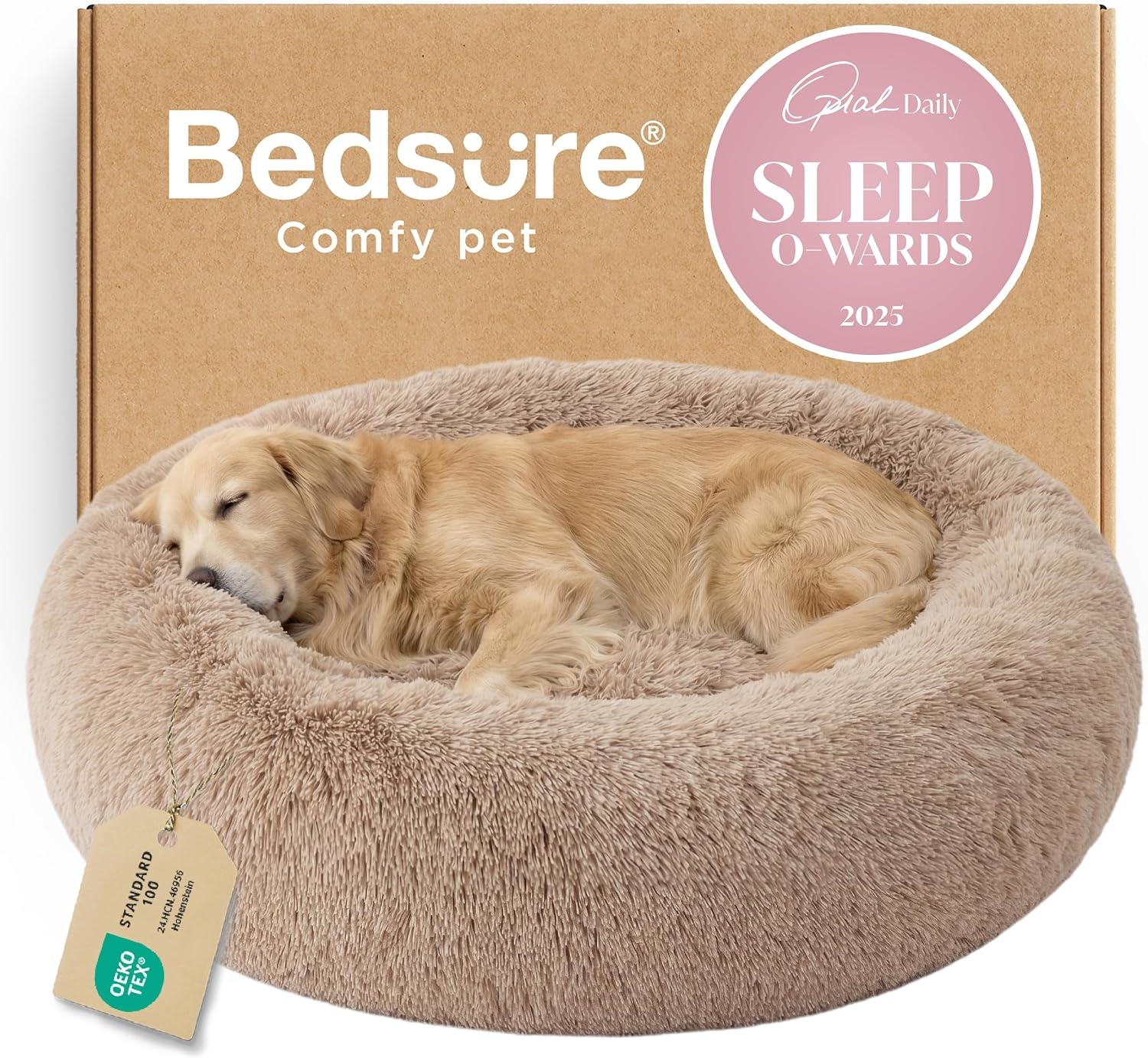 image:imageBedsure Human Dog Bed for Adult Plush Giant Calming Nest Bed Orthopedic 71 Human Size Dog Bed Washable with Storage Pocket Supportive Bolster Egg Foam NonSlip Bottom Fluffy Faux Fur BrownCamel