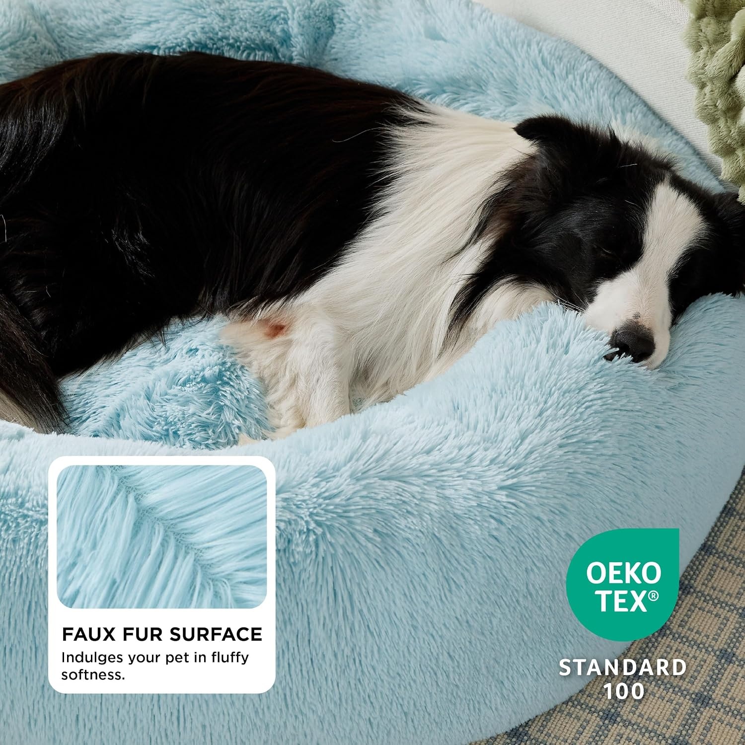 image:imageBedsure Human Dog Bed for Adult Plush Giant Calming Nest Bed Orthopedic 71 Human Size Dog Bed Washable with Storage Pocket Supportive Bolster Egg Foam NonSlip Bottom Fluffy Faux Fur BrownAqua Blue