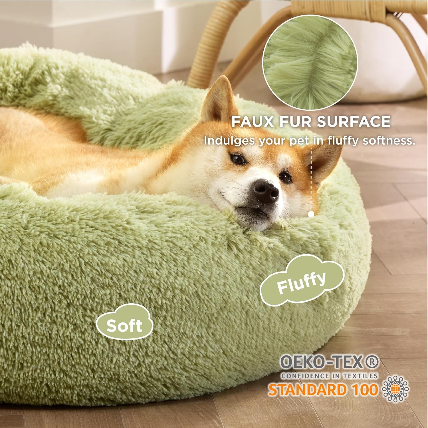 image:imageBedsure Human Dog Bed for Adult Plush Giant Calming Nest Bed Orthopedic 71 Human Size Dog Bed Washable with Storage Pocket Supportive Bolster Egg Foam NonSlip Bottom Fluffy Faux Fur BrownGreen