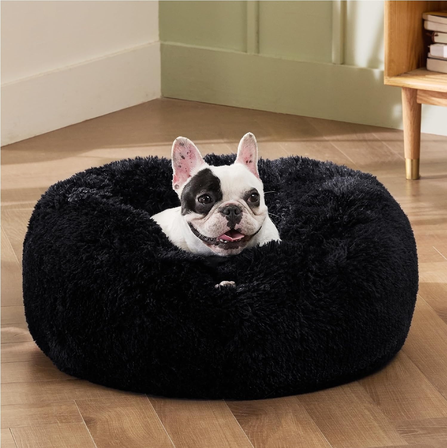 image:imageBedsure Human Dog Bed for Adult Plush Giant Calming Nest Bed Orthopedic 71 Human Size Dog Bed Washable with Storage Pocket Supportive Bolster Egg Foam NonSlip Bottom Fluffy Faux Fur BrownBlack