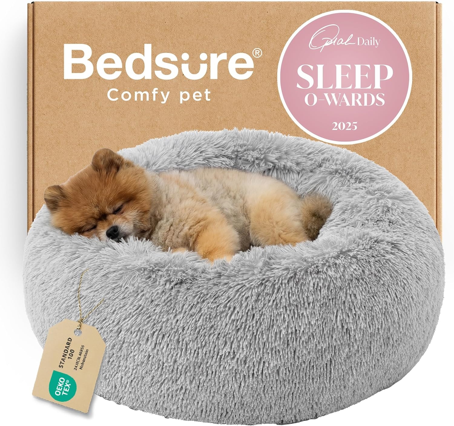 image:imageBedsure Human Dog Bed for Adult Plush Giant Calming Nest Bed Orthopedic 71 Human Size Dog Bed Washable with Storage Pocket Supportive Bolster Egg Foam NonSlip Bottom Fluffy Faux Fur BrownPale Grey