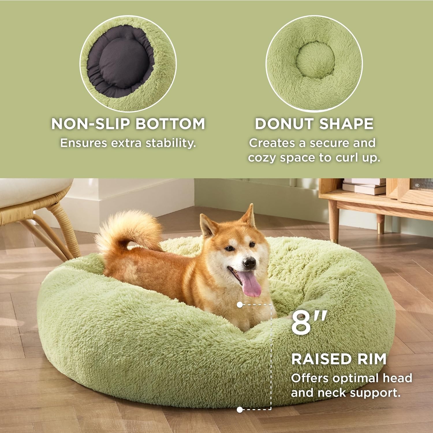 image:imageBedsure Human Dog Bed for Adult Plush Giant Calming Nest Bed Orthopedic 71 Human Size Dog Bed Washable with Storage Pocket Supportive Bolster Egg Foam NonSlip Bottom Fluffy Faux Fur BrownGreen