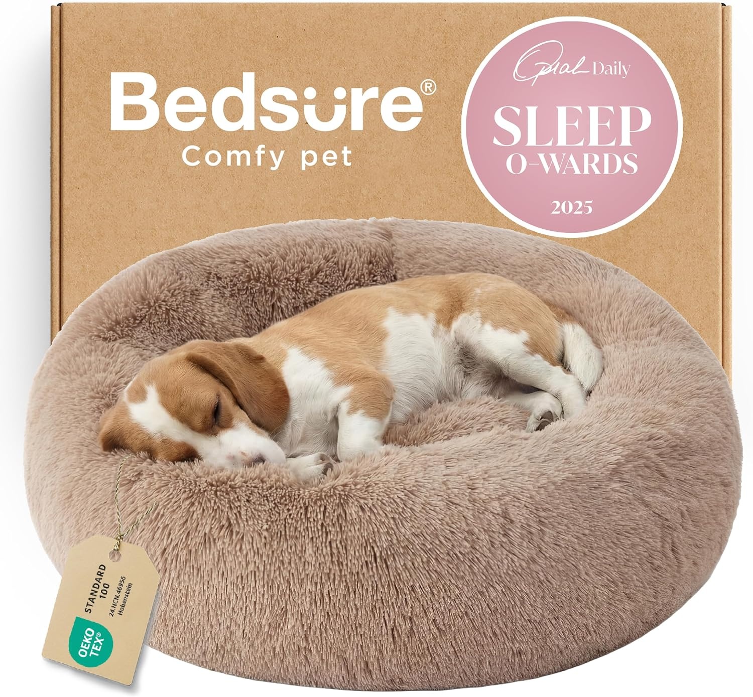image:imageBedsure Human Dog Bed for Adult Plush Giant Calming Nest Bed Orthopedic 71 Human Size Dog Bed Washable with Storage Pocket Supportive Bolster Egg Foam NonSlip Bottom Fluffy Faux Fur BrownCamel