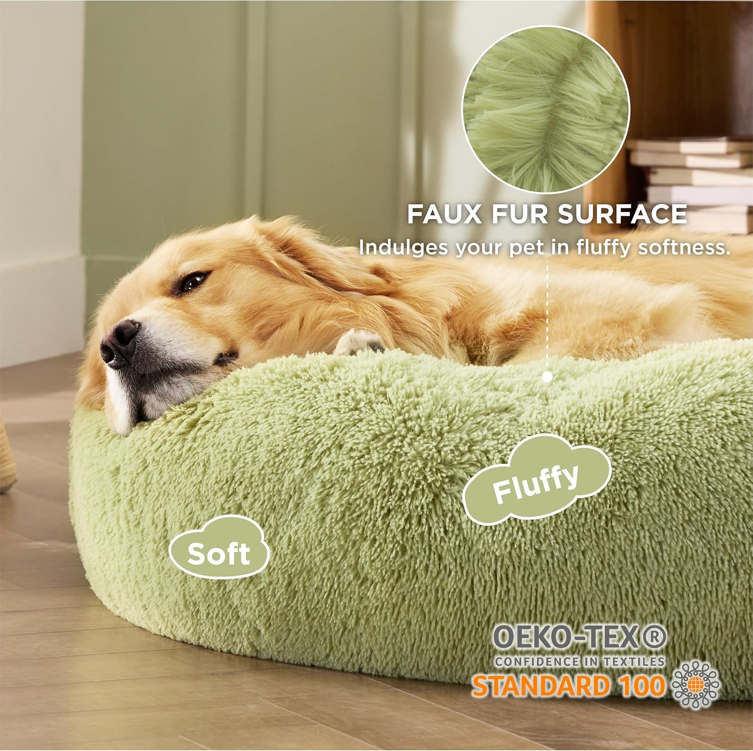 image:imageBedsure Human Dog Bed for Adult Plush Giant Calming Nest Bed Orthopedic 71 Human Size Dog Bed Washable with Storage Pocket Supportive Bolster Egg Foam NonSlip Bottom Fluffy Faux Fur BrownGreen