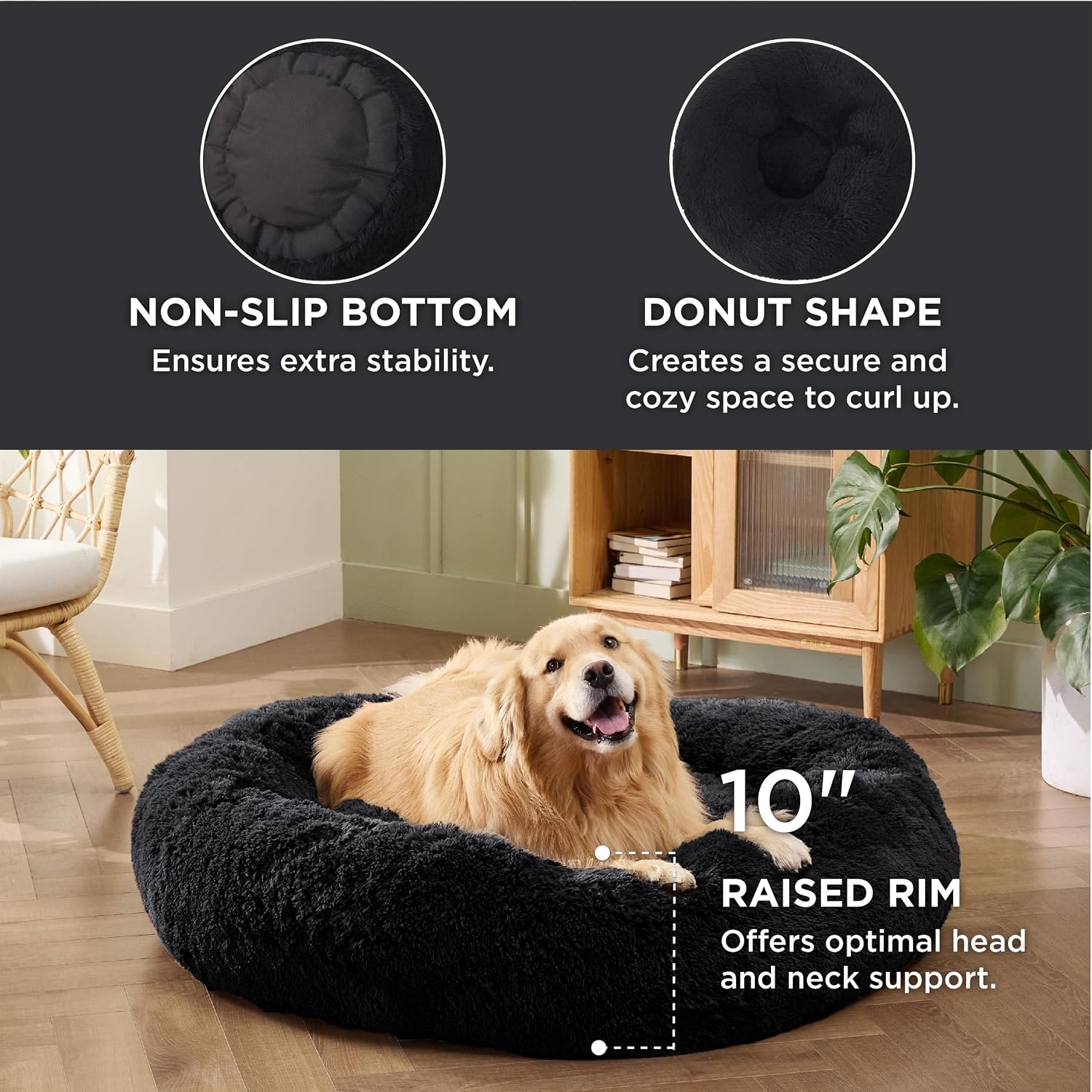 image:imageBedsure Human Dog Bed for Adult Plush Giant Calming Nest Bed Orthopedic 71 Human Size Dog Bed Washable with Storage Pocket Supportive Bolster Egg Foam NonSlip Bottom Fluffy Faux Fur BrownBlack