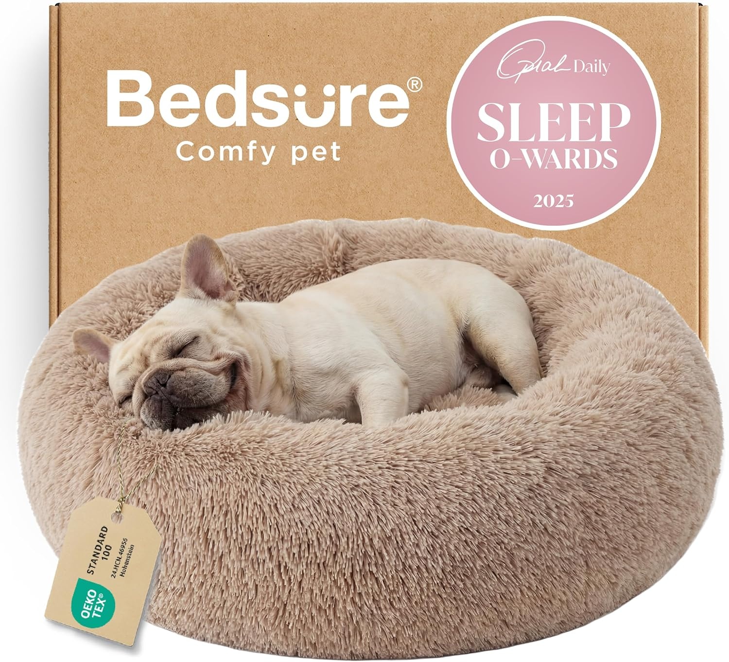 image:imageBedsure Human Dog Bed for Adult Plush Giant Calming Nest Bed Orthopedic 71 Human Size Dog Bed Washable with Storage Pocket Supportive Bolster Egg Foam NonSlip Bottom Fluffy Faux Fur BrownCamel
