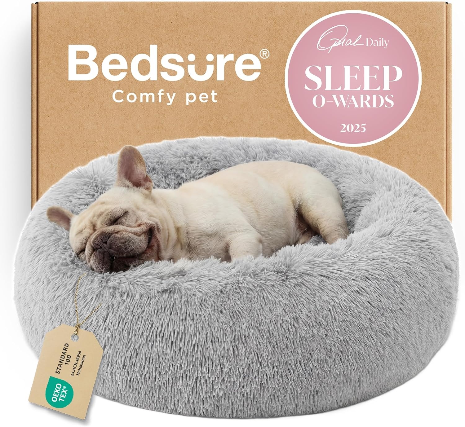 image:imageBedsure Human Dog Bed for Adult Plush Giant Calming Nest Bed Orthopedic 71 Human Size Dog Bed Washable with Storage Pocket Supportive Bolster Egg Foam NonSlip Bottom Fluffy Faux Fur BrownPale Grey