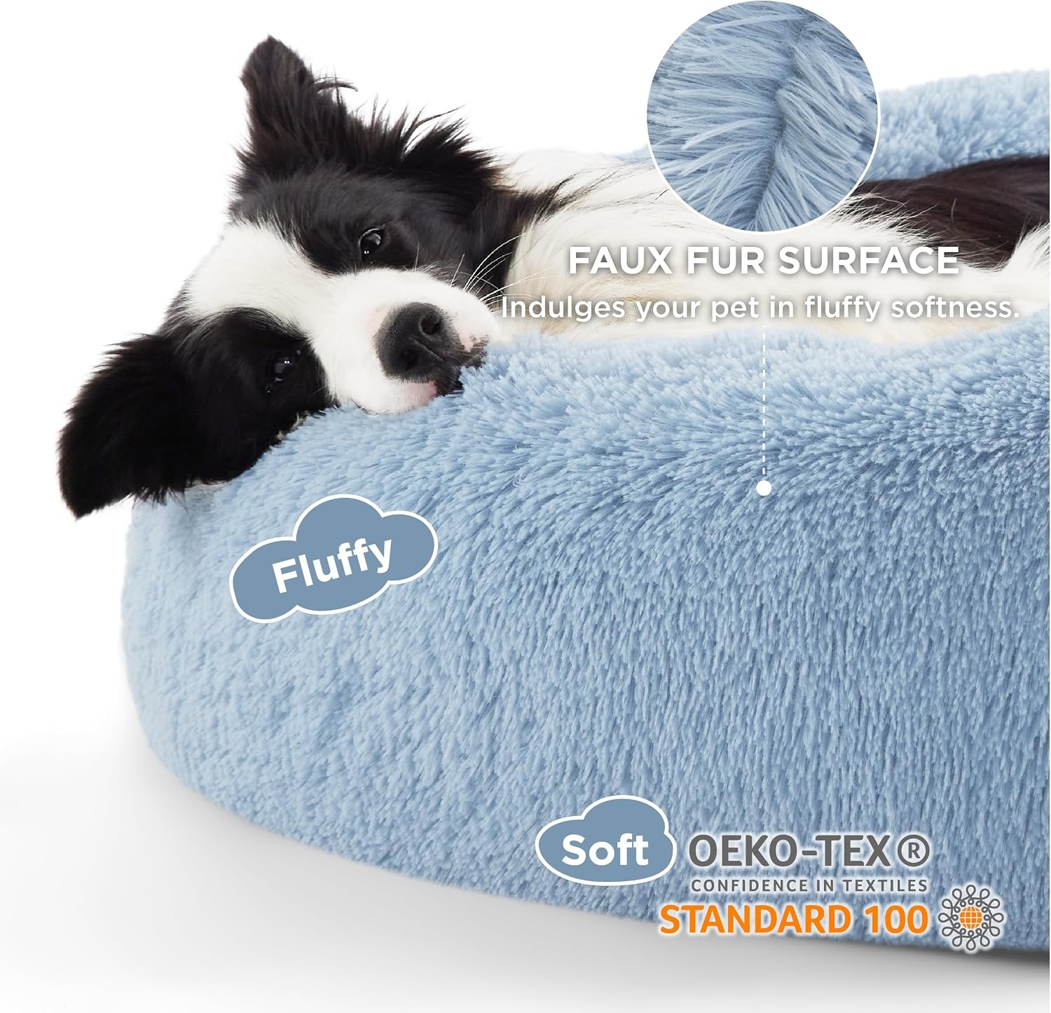 image:imageBedsure Human Dog Bed for Adult Plush Giant Calming Nest Bed Orthopedic 71 Human Size Dog Bed Washable with Storage Pocket Supportive Bolster Egg Foam NonSlip Bottom Fluffy Faux Fur BrownLight Blue
