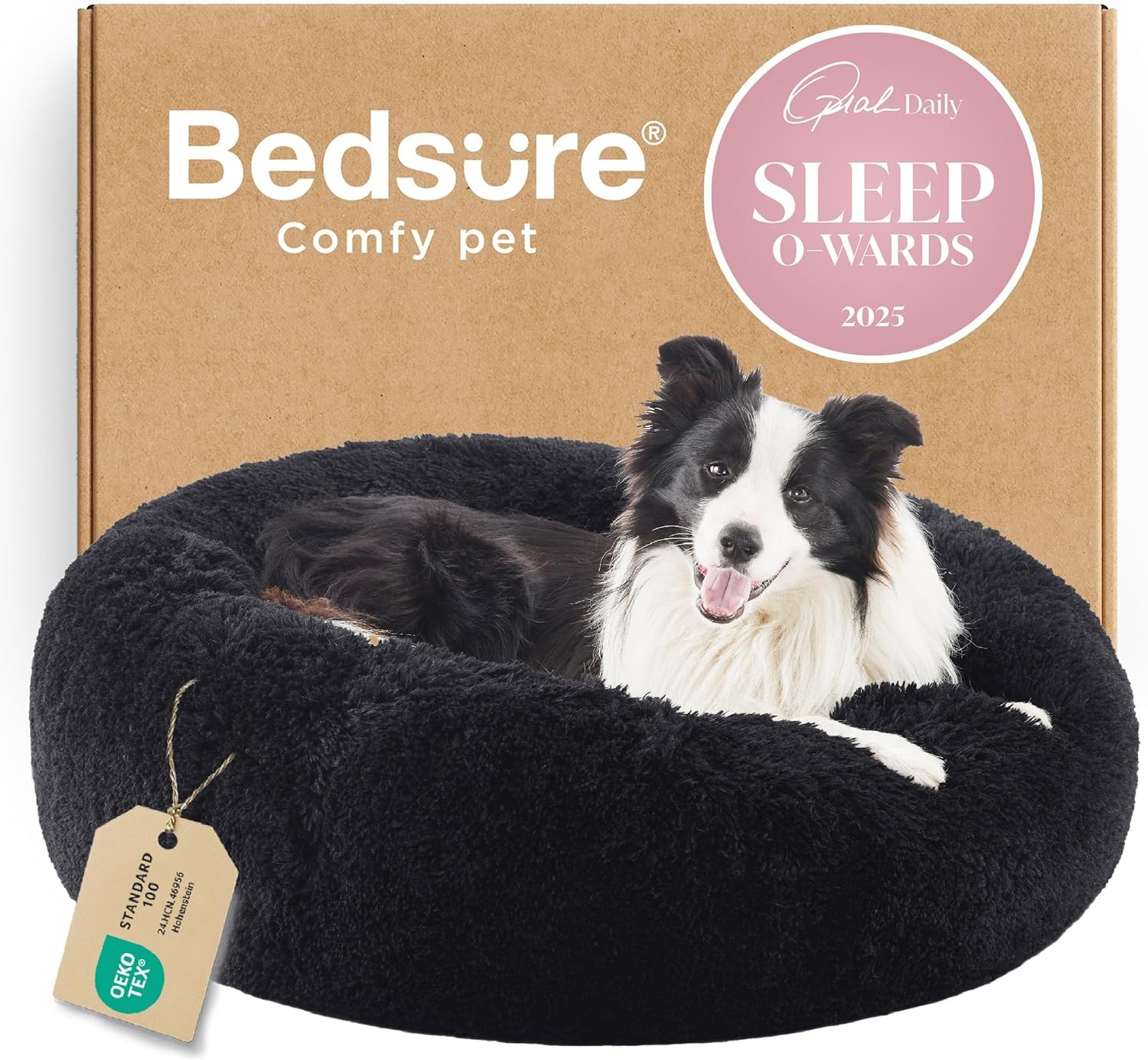 image:imageBedsure Human Dog Bed for Adult Plush Giant Calming Nest Bed Orthopedic 71 Human Size Dog Bed Washable with Storage Pocket Supportive Bolster Egg Foam NonSlip Bottom Fluffy Faux Fur BrownBlack