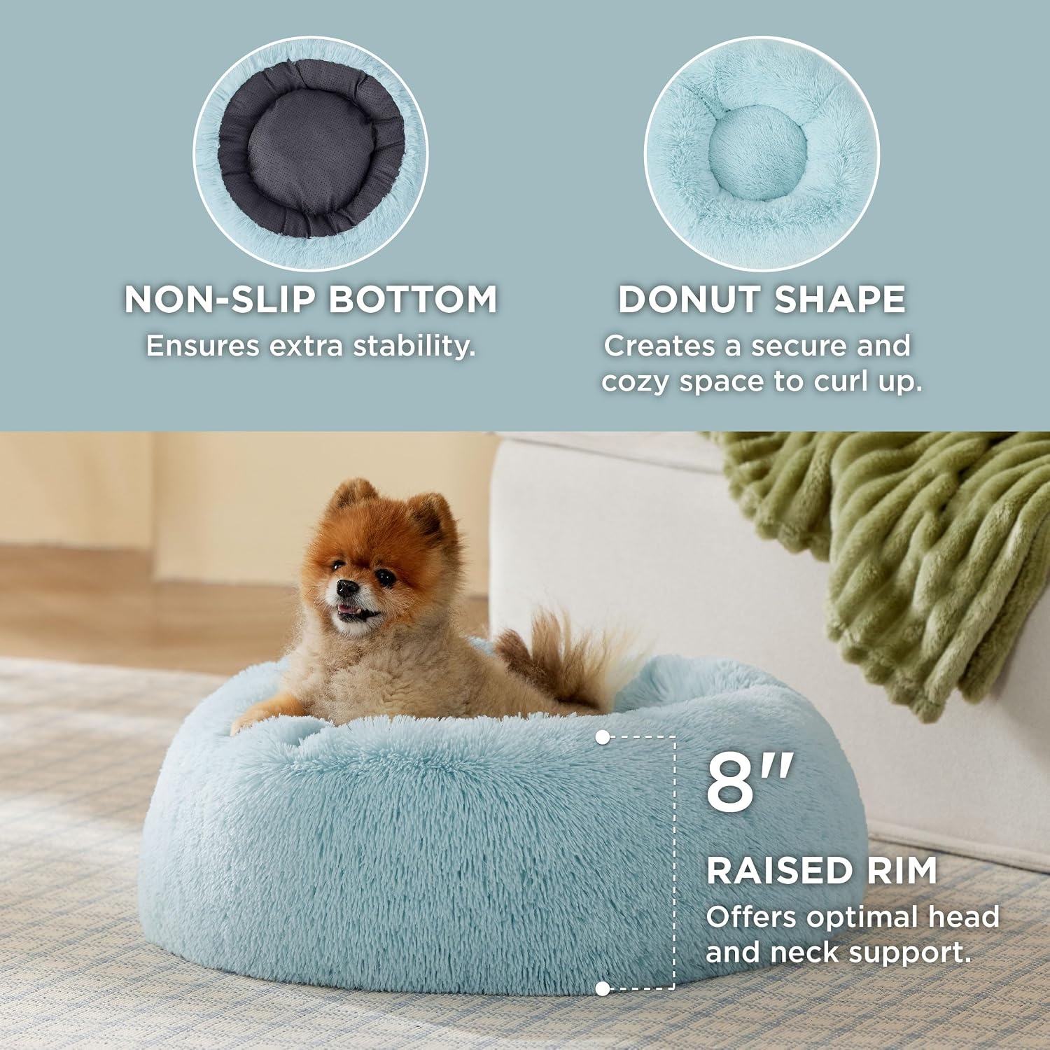 image:imageBedsure Human Dog Bed for Adult Plush Giant Calming Nest Bed Orthopedic 71 Human Size Dog Bed Washable with Storage Pocket Supportive Bolster Egg Foam NonSlip Bottom Fluffy Faux Fur BrownAqua Blue