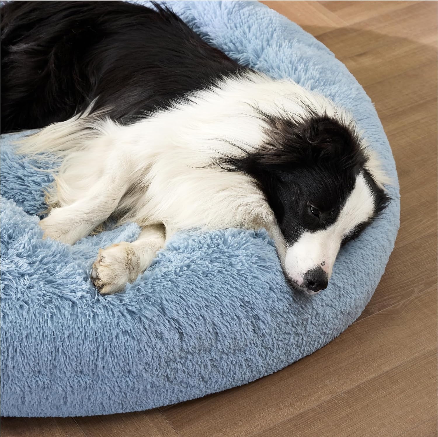 image:imageBedsure Human Dog Bed for Adult Plush Giant Calming Nest Bed Orthopedic 71 Human Size Dog Bed Washable with Storage Pocket Supportive Bolster Egg Foam NonSlip Bottom Fluffy Faux Fur BrownLight Blue