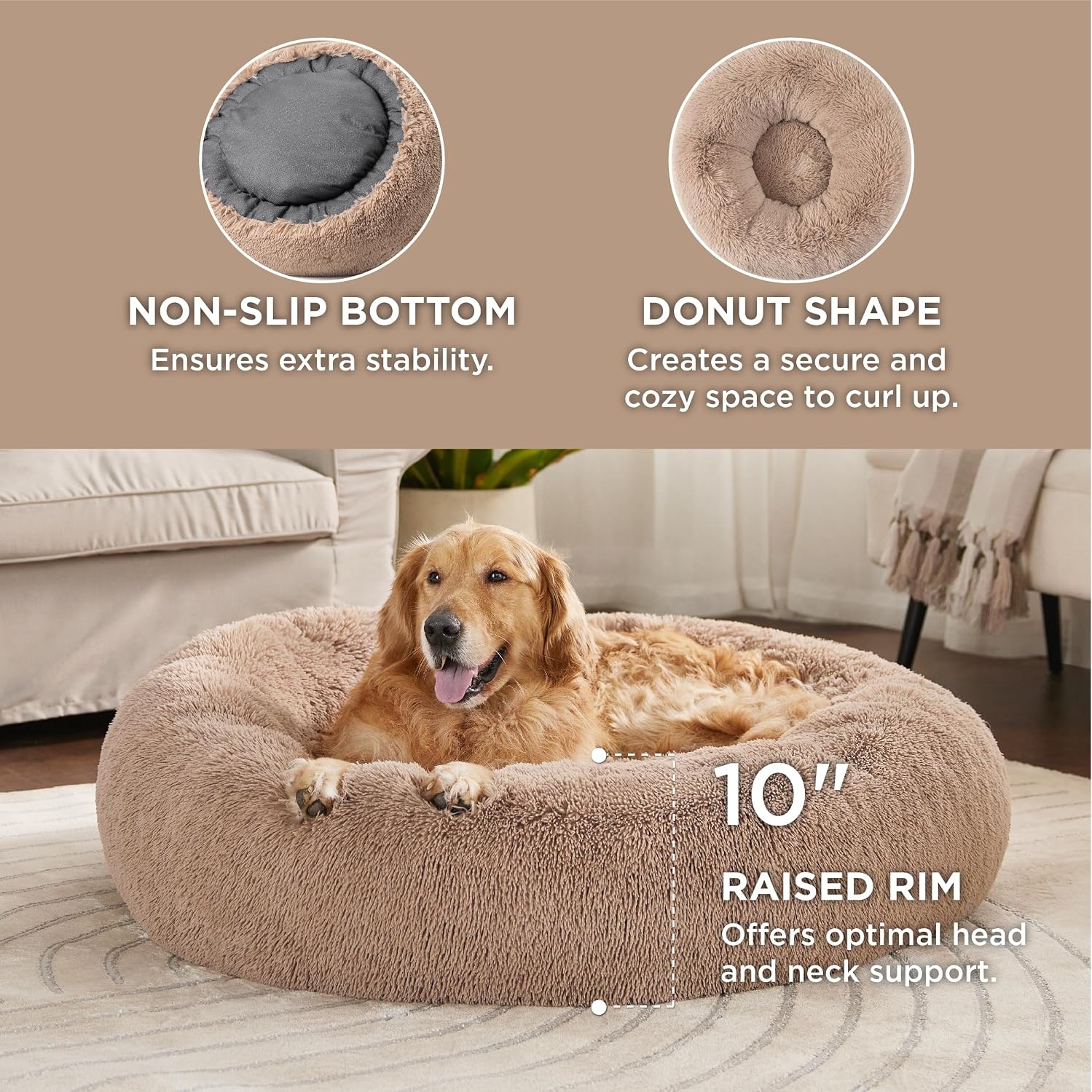image:imageBedsure Human Dog Bed for Adult Plush Giant Calming Nest Bed Orthopedic 71 Human Size Dog Bed Washable with Storage Pocket Supportive Bolster Egg Foam NonSlip Bottom Fluffy Faux Fur BrownCamel