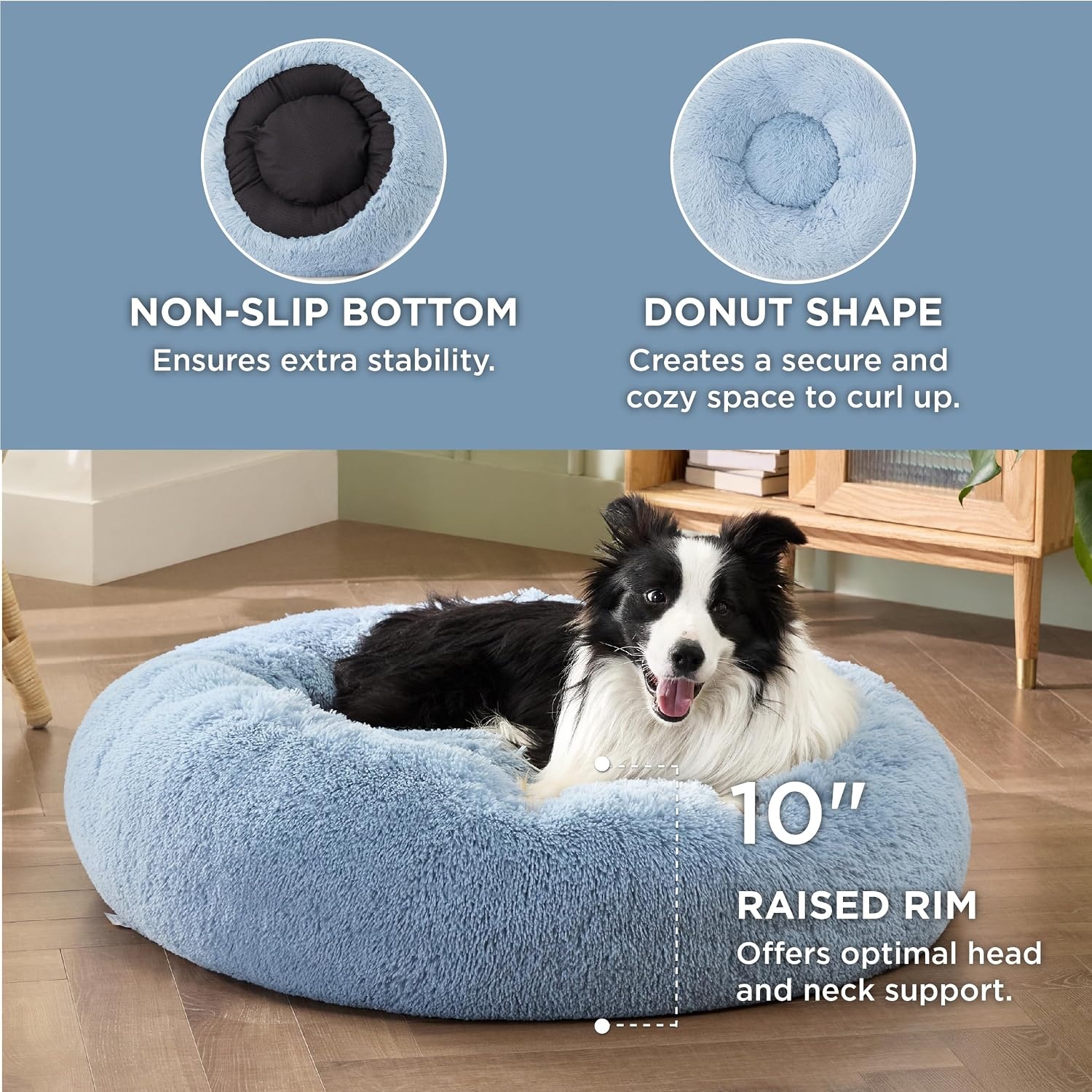 image:imageBedsure Human Dog Bed for Adult Plush Giant Calming Nest Bed Orthopedic 71 Human Size Dog Bed Washable with Storage Pocket Supportive Bolster Egg Foam NonSlip Bottom Fluffy Faux Fur BrownLight Blue
