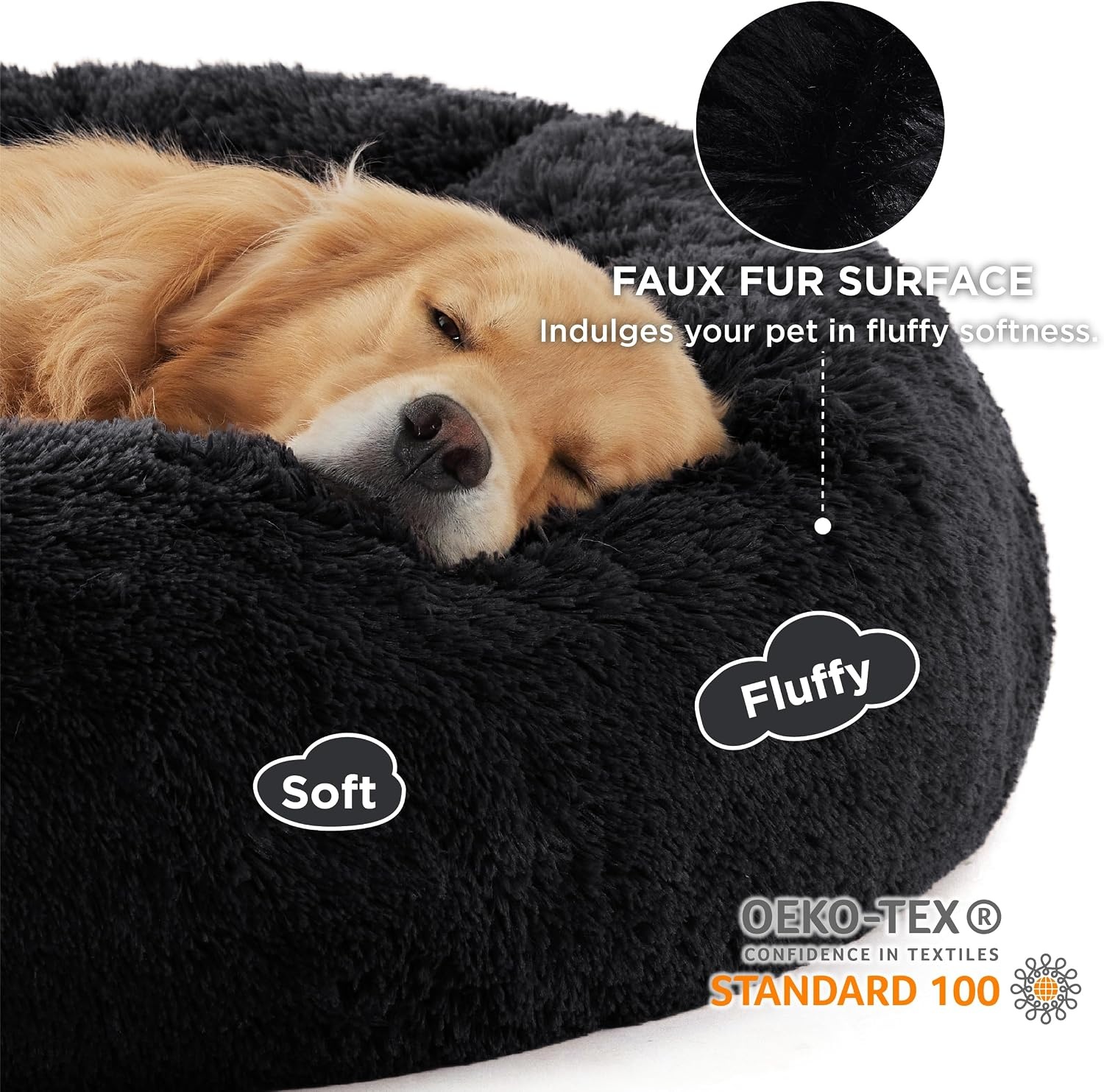 image:imageBedsure Human Dog Bed for Adult Plush Giant Calming Nest Bed Orthopedic 71 Human Size Dog Bed Washable with Storage Pocket Supportive Bolster Egg Foam NonSlip Bottom Fluffy Faux Fur BrownBlack