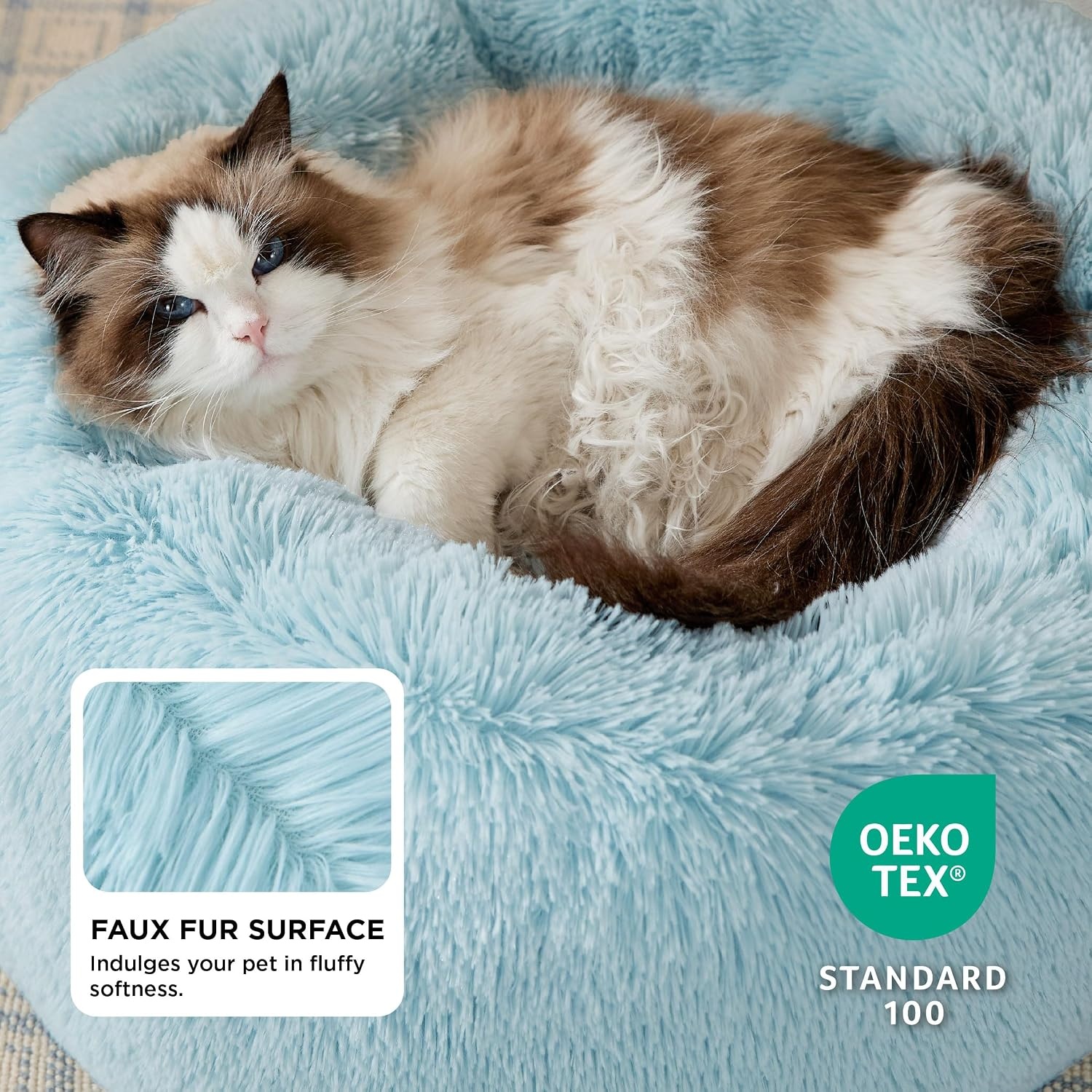image:imageBedsure Human Dog Bed for Adult Plush Giant Calming Nest Bed Orthopedic 71 Human Size Dog Bed Washable with Storage Pocket Supportive Bolster Egg Foam NonSlip Bottom Fluffy Faux Fur BrownAqua Blue