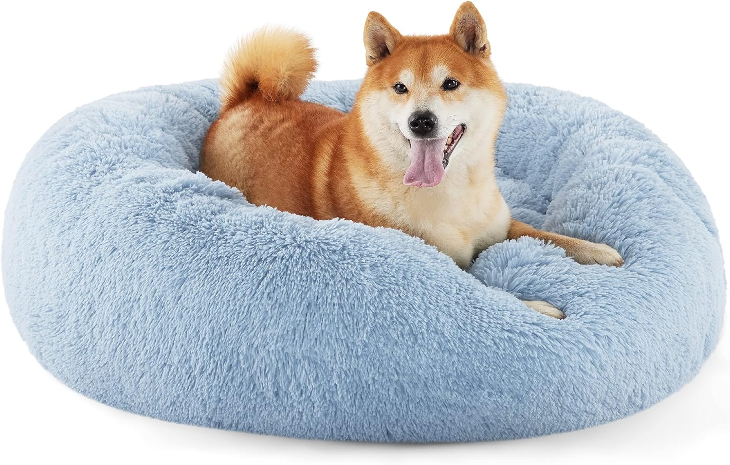 image:imageBedsure Human Dog Bed for Adult Plush Giant Calming Nest Bed Orthopedic 71 Human Size Dog Bed Washable with Storage Pocket Supportive Bolster Egg Foam NonSlip Bottom Fluffy Faux Fur BrownLight Blue
