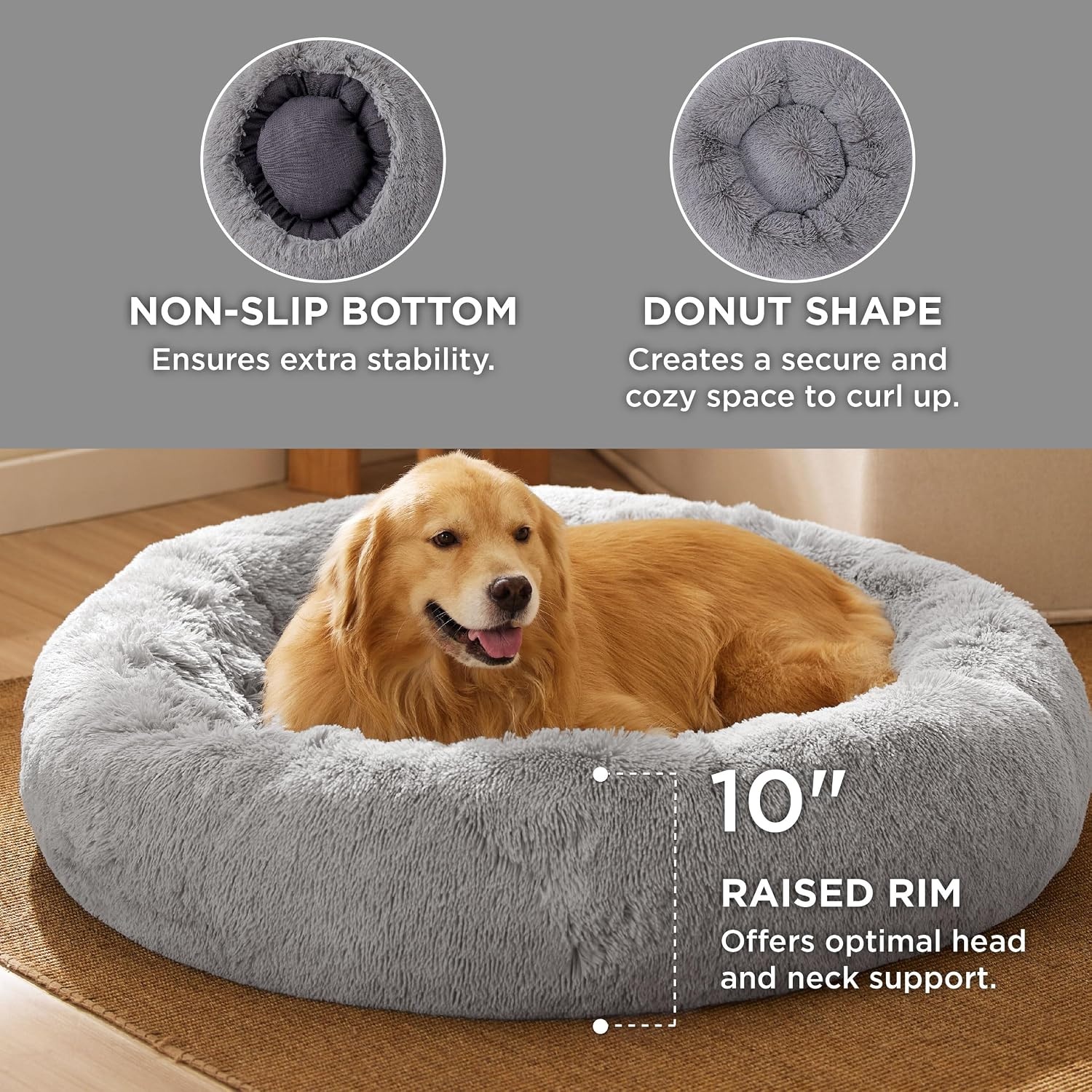 image:imageBedsure Human Dog Bed for Adult Plush Giant Calming Nest Bed Orthopedic 71 Human Size Dog Bed Washable with Storage Pocket Supportive Bolster Egg Foam NonSlip Bottom Fluffy Faux Fur BrownPale Grey