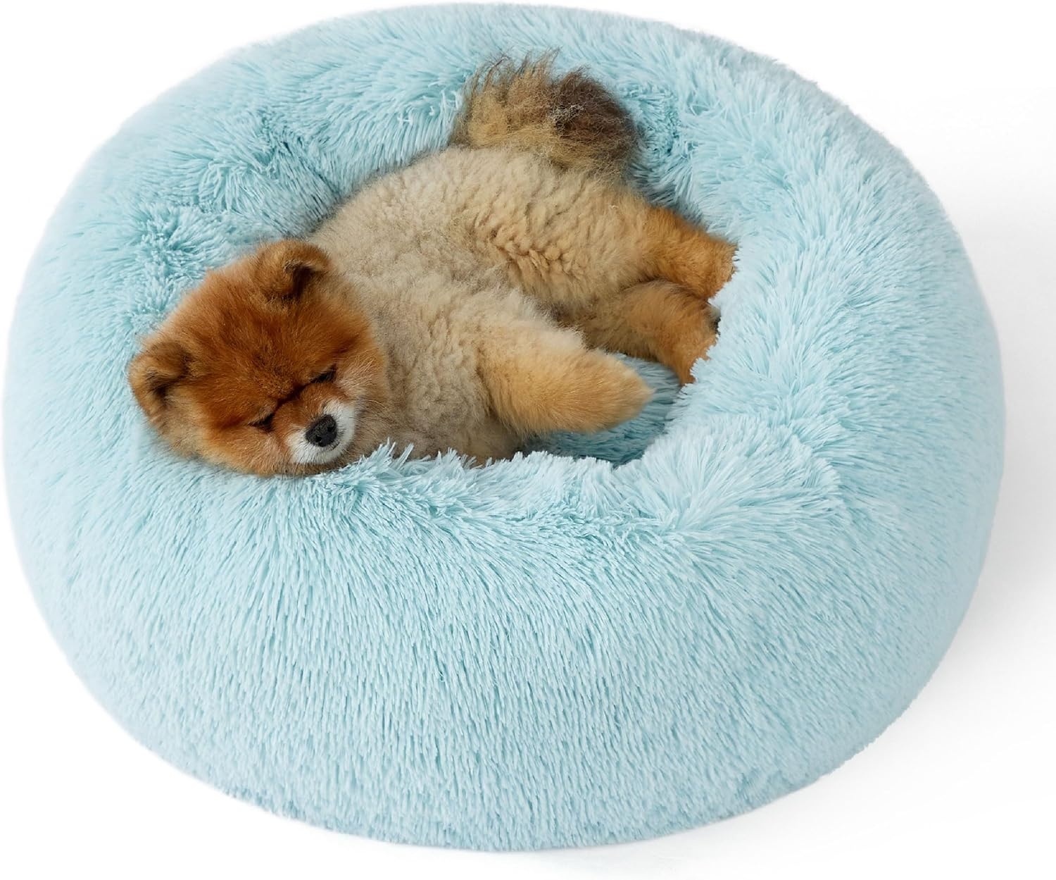 image:imageBedsure Human Dog Bed for Adult Plush Giant Calming Nest Bed Orthopedic 71 Human Size Dog Bed Washable with Storage Pocket Supportive Bolster Egg Foam NonSlip Bottom Fluffy Faux Fur BrownAqua Blue