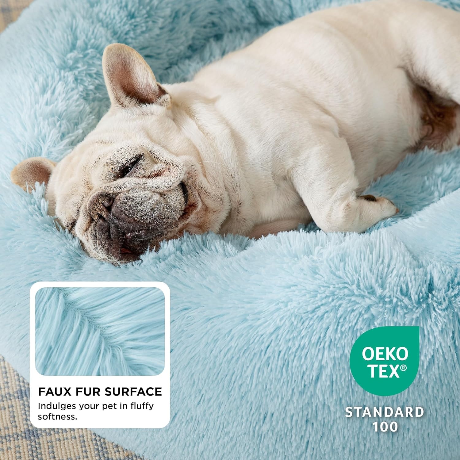 image:imageBedsure Human Dog Bed for Adult Plush Giant Calming Nest Bed Orthopedic 71 Human Size Dog Bed Washable with Storage Pocket Supportive Bolster Egg Foam NonSlip Bottom Fluffy Faux Fur BrownAqua Blue