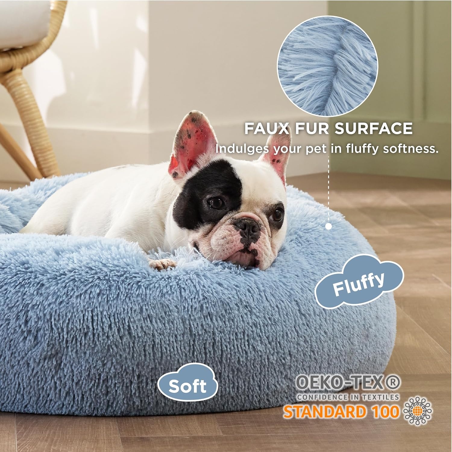 image:imageBedsure Human Dog Bed for Adult Plush Giant Calming Nest Bed Orthopedic 71 Human Size Dog Bed Washable with Storage Pocket Supportive Bolster Egg Foam NonSlip Bottom Fluffy Faux Fur BrownLight Blue